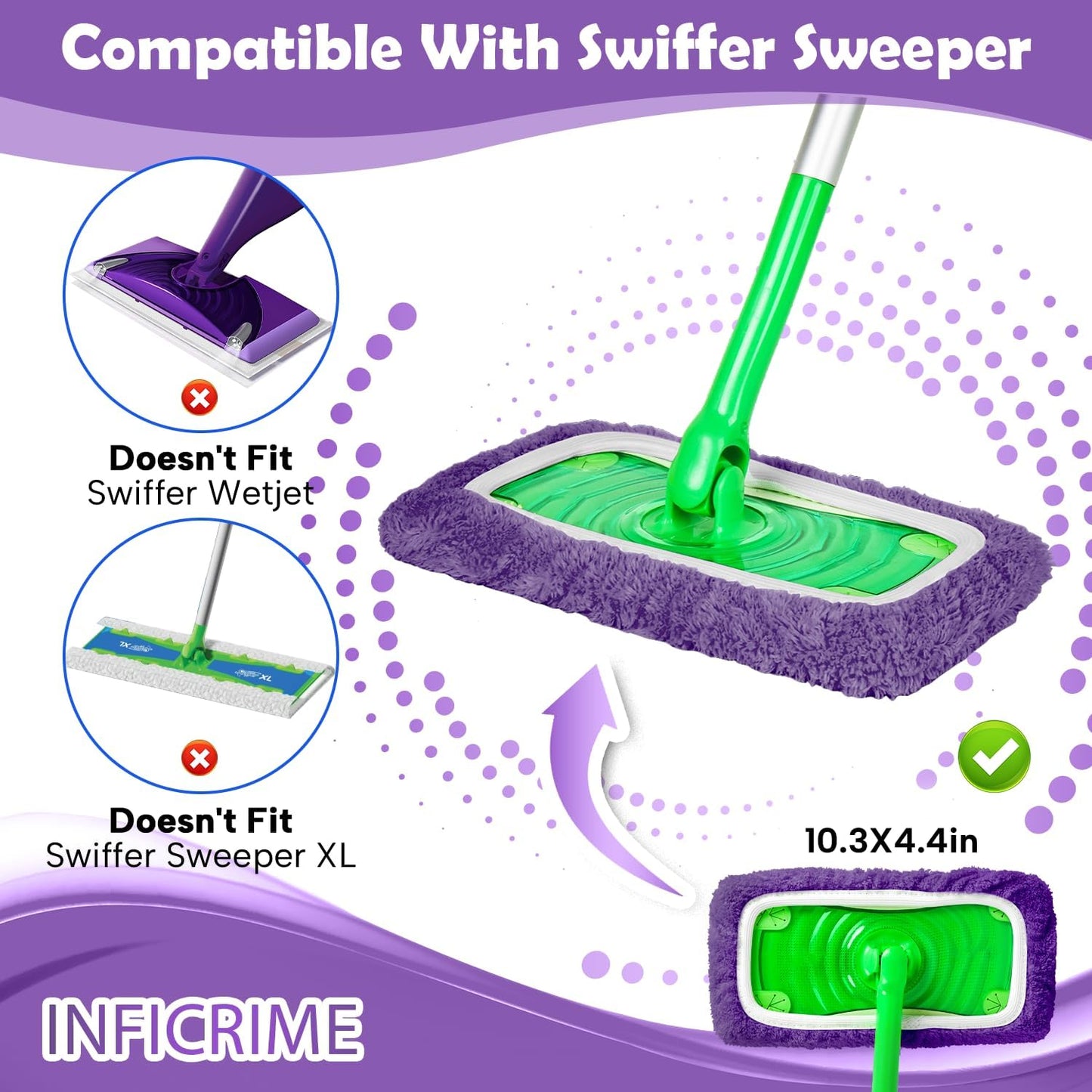 6 Pack Reusable Microfiber Mop Pads Compatible with Swiffer Sweeper Mop, Dry Sweeping Cloths & Wet Mopping Cloths, Washable Mop Pads for Surface/Hardwood Floor Cleaning (Mop is Not Included)