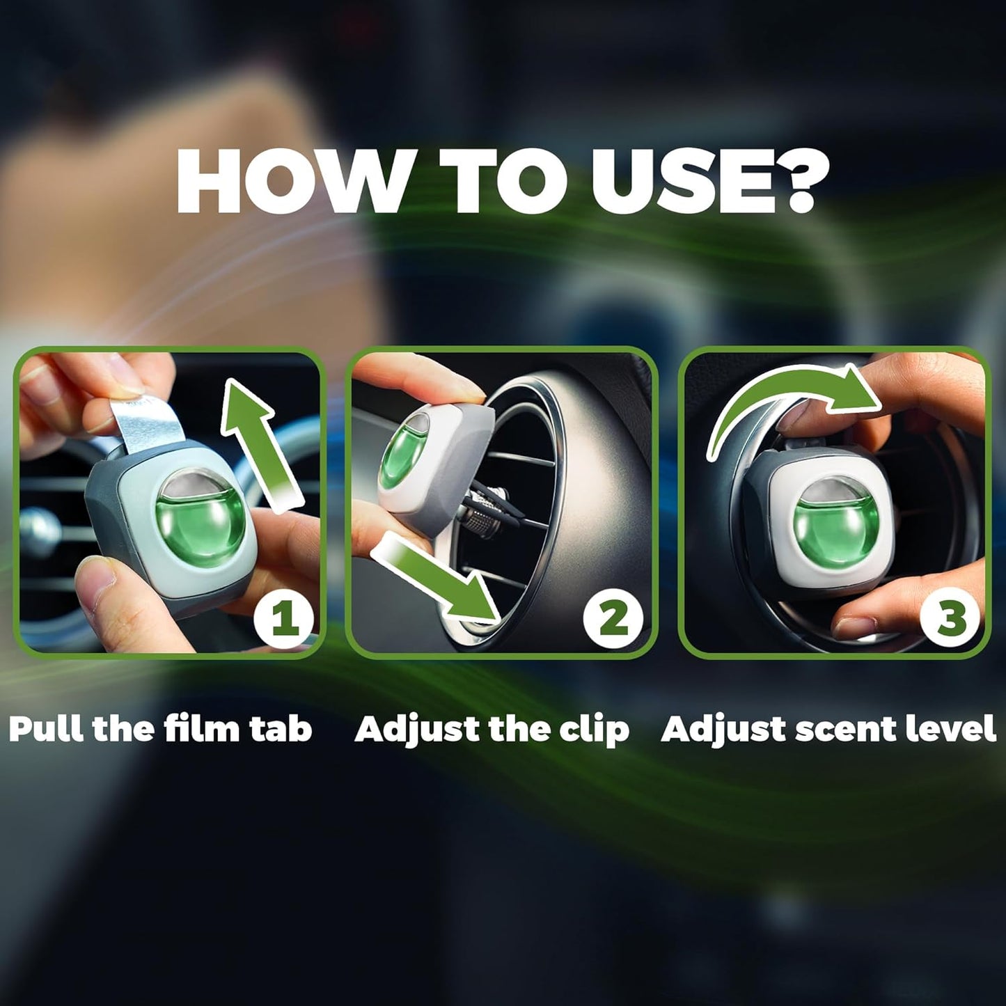 Air Jungles Green Tea Scent Car Air Freshener Clip, 6 Vent Clips, 4ml Each, Long Lasting Air Freshener, Up to 180 Days Car Refresher Odor Eliminator