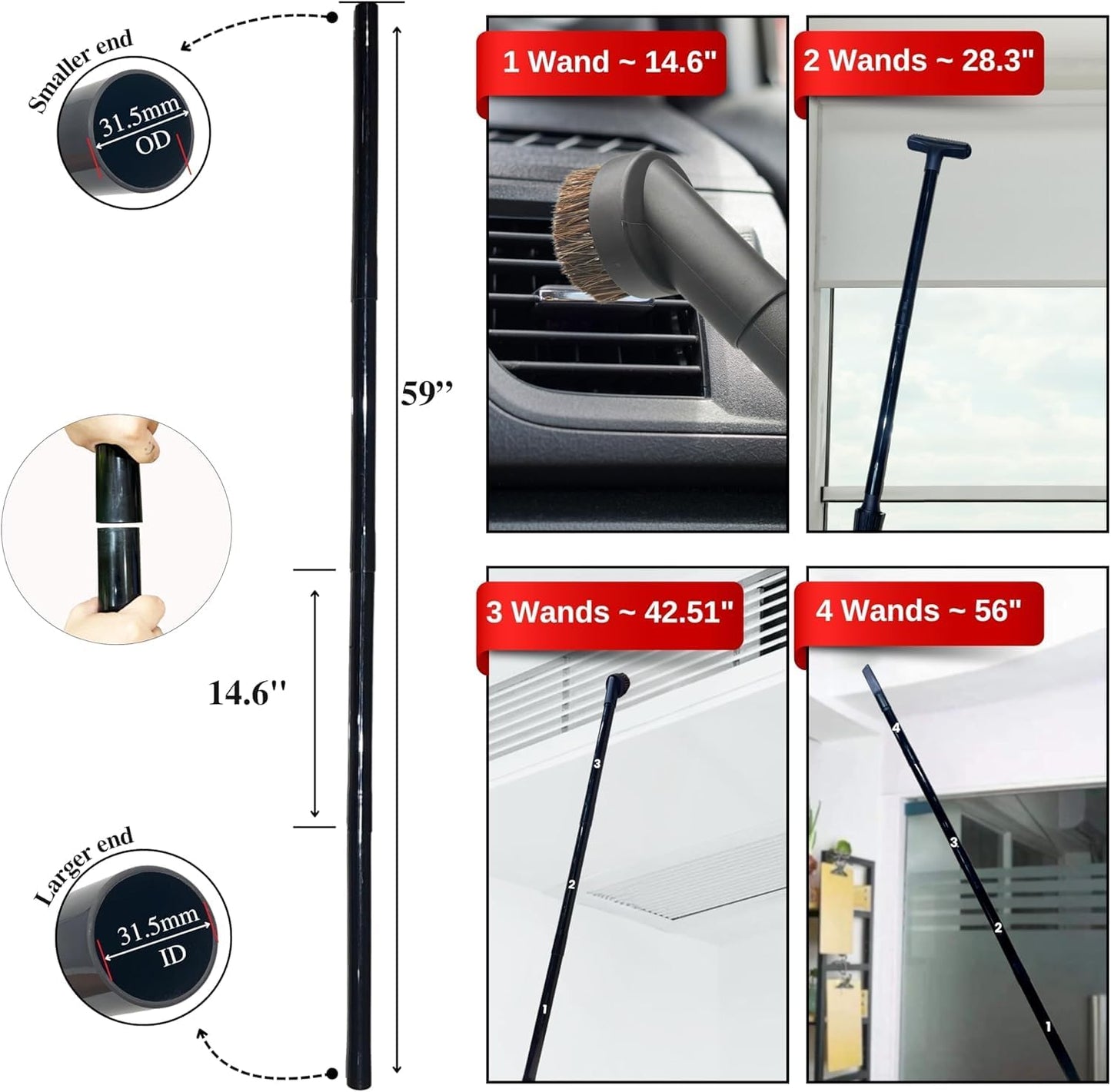 4Pack 1.25 Inch Vacuum Extension Wands with 1-1/4" Fitting (32mm) (1.25 in) - 1.25 Inch Shop Vac Extension Tubes, Accessories and Attachment 32mm, Replacement Vacuum Cleaner Extension Pipe Tubes