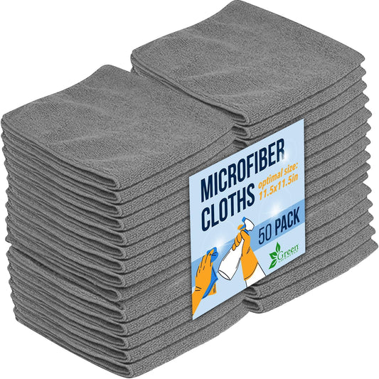 GREEN LIFESTYLE Chamois Cloth, Microfiber Cleaning Cloth 50 Pack, Borderless Towels Cleaning, Car Microfiber Towel, Drying Car Wash Towels (11.5" x 11.5", Grey)