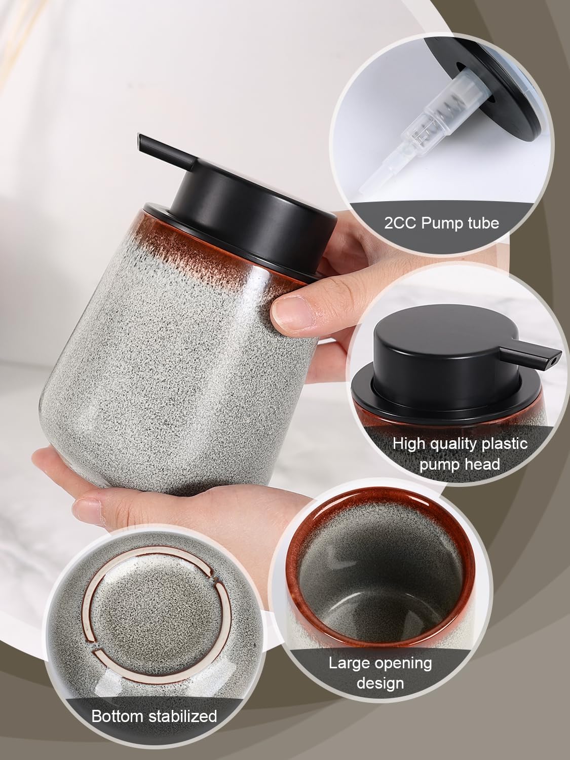 INGOFIN Ceramic Lotion Dispenser - 12 oz Refillable Hand Soap Dispenser Bathroom, Modern Liquid Dispenser with Pump, Dish Soap Dispenser for Kitchen, Kiln-Glazed