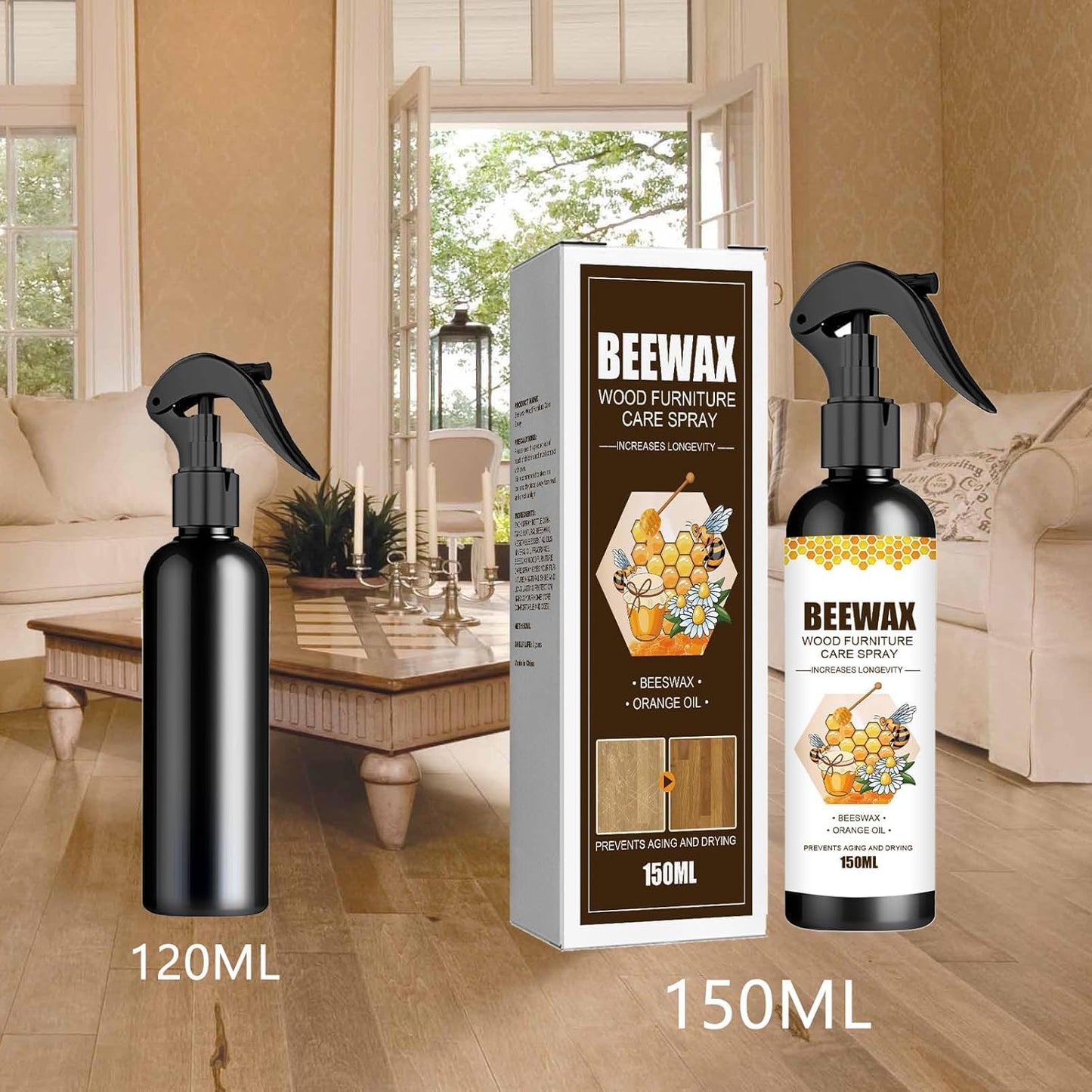 MOODTALK Beeswax Spray Furniture Polish, Wood Cleaner, Wood Floor Polish - For Living Room, Kitchen and Wooden Furniture Floors (Pack of 2) (150 ml)