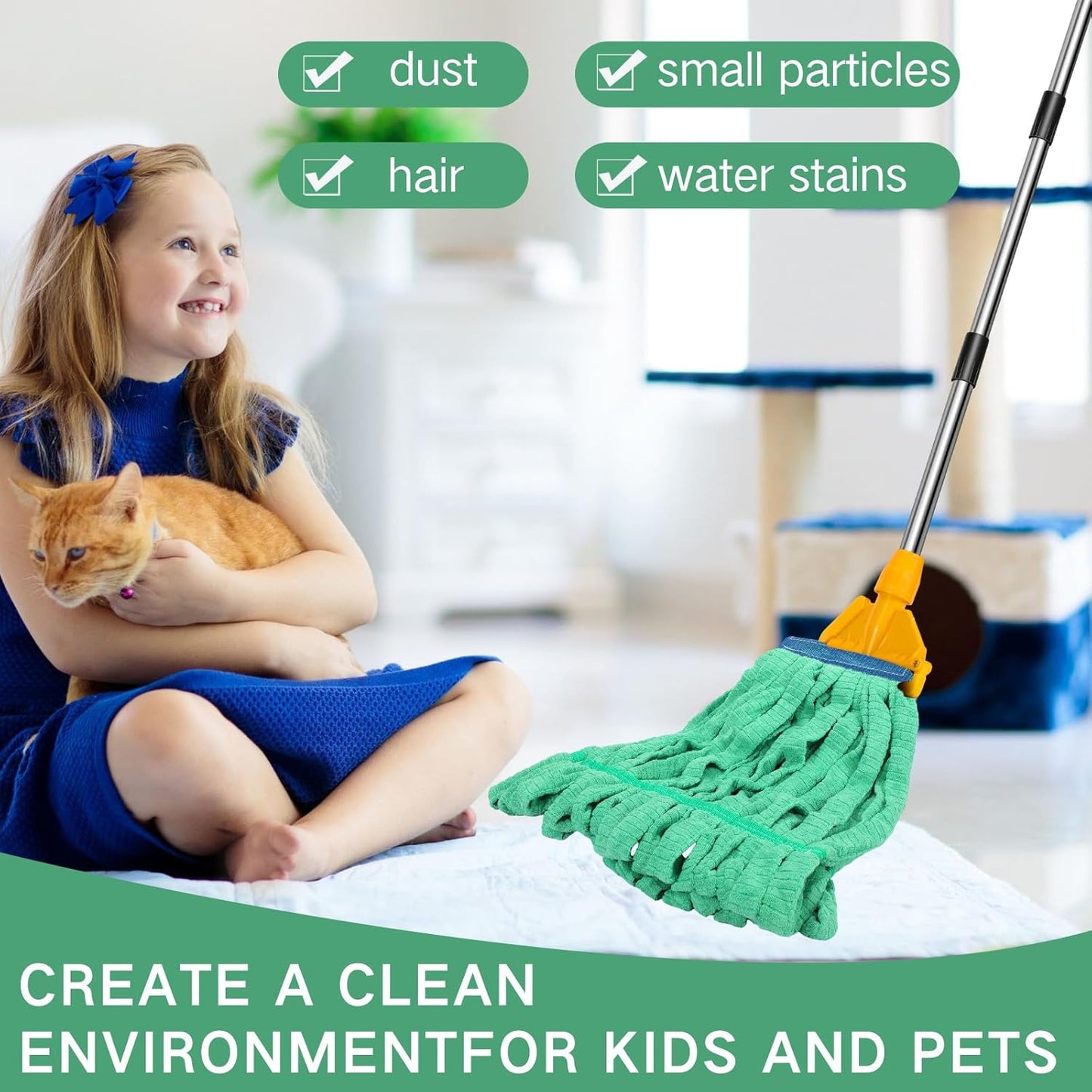 Lallisa 4 Pcs Commercial Mop Head Replacement Tube Microfiber Industrial Looped End Mop Heads Refill for Floor Cleaning for Home Commercial Industrial Use(Large,Green)