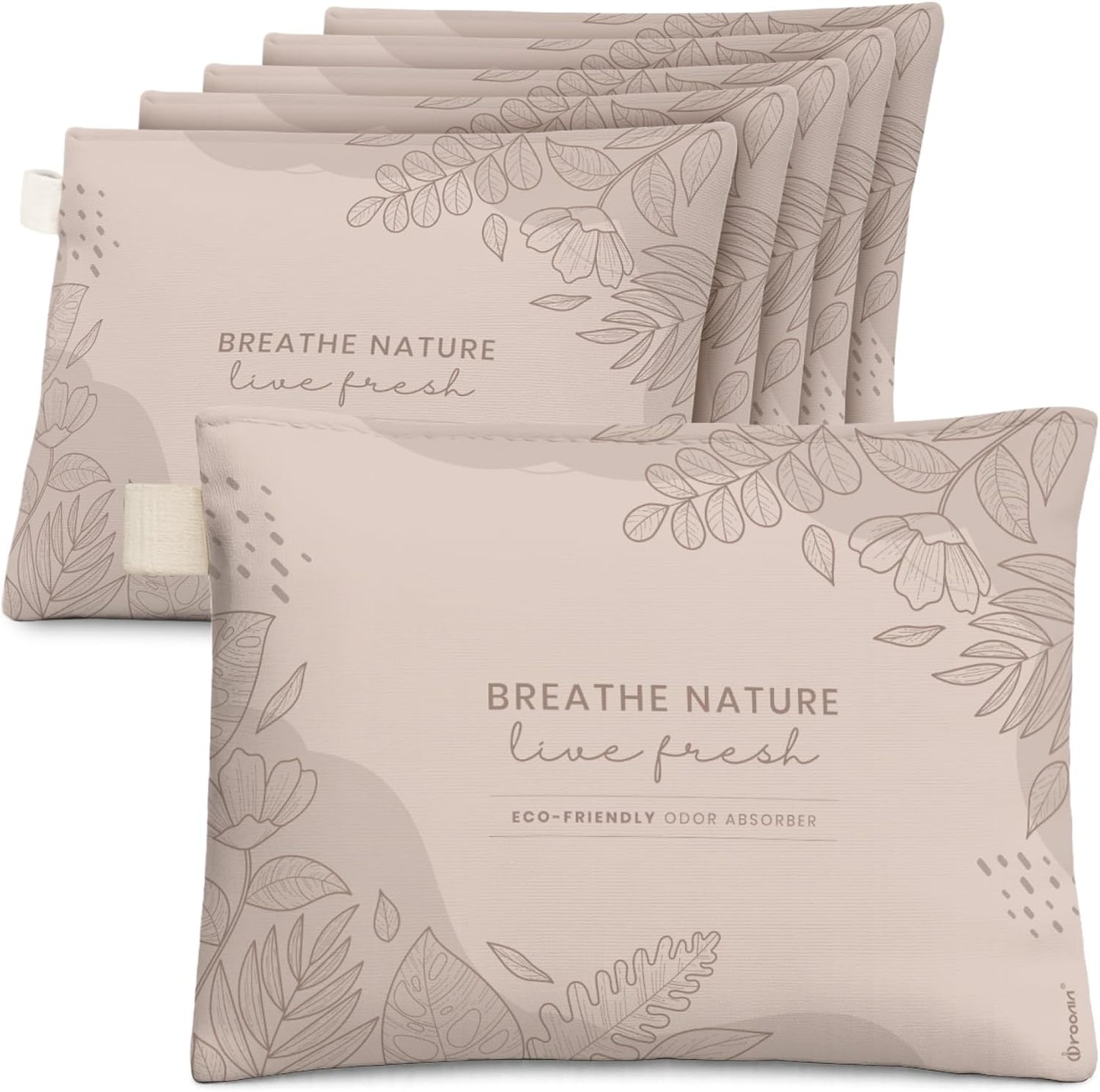 Roonin Activated Charcoal Odor Absorber - Bamboo Charcoal Air Purifying Bag - Activated Charcoal Bags Odor Absorber Packets - Home Deodorizer Odor Eliminator (6-pack)