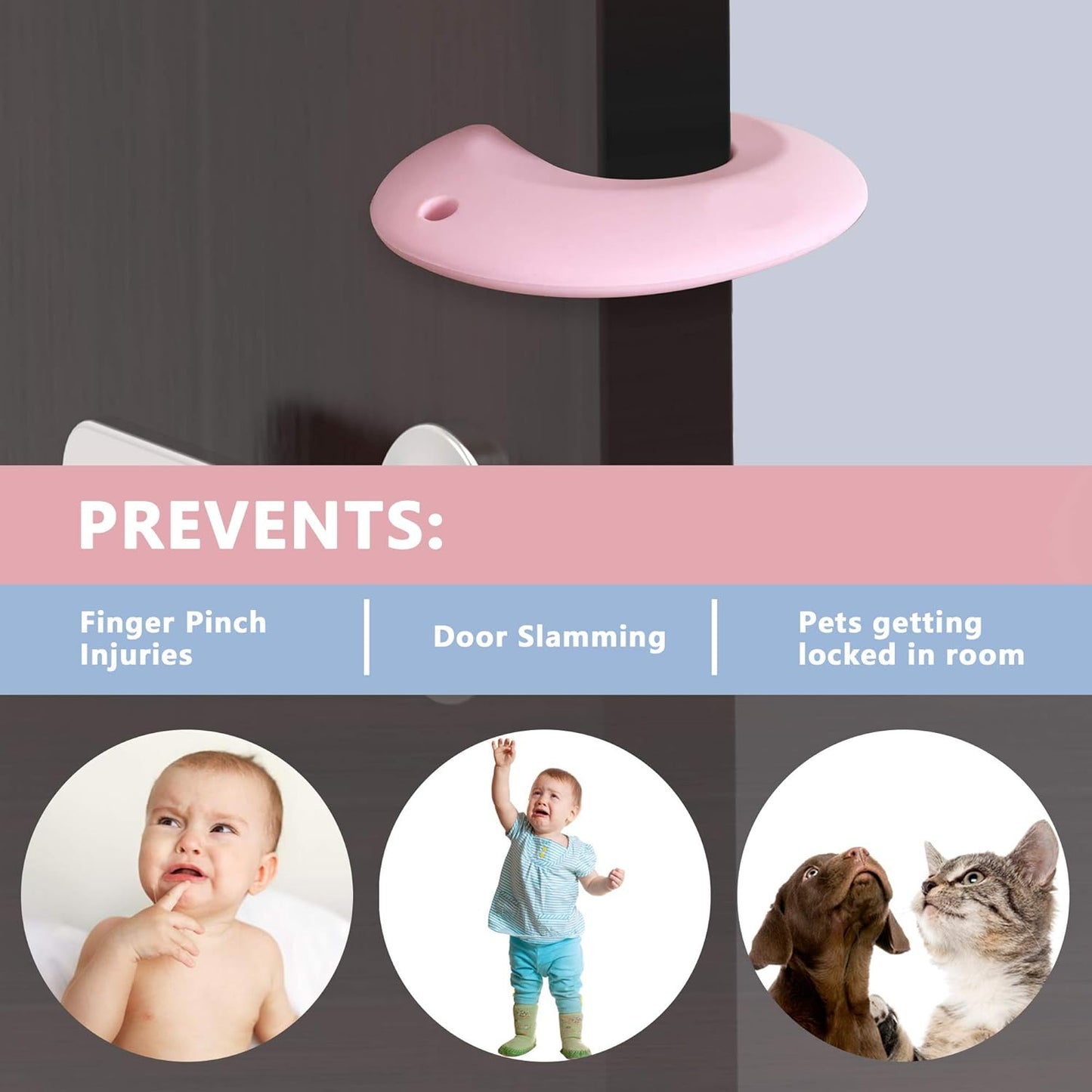 Silicone Door Pinch Guard and Door Slam Stopper, Durable Finger Pinch Guard, Prevents Pinch Injuries, Slamming Doors, Door Stopper for Kids, 4 Packs （2 Pink 2 Blue）.
