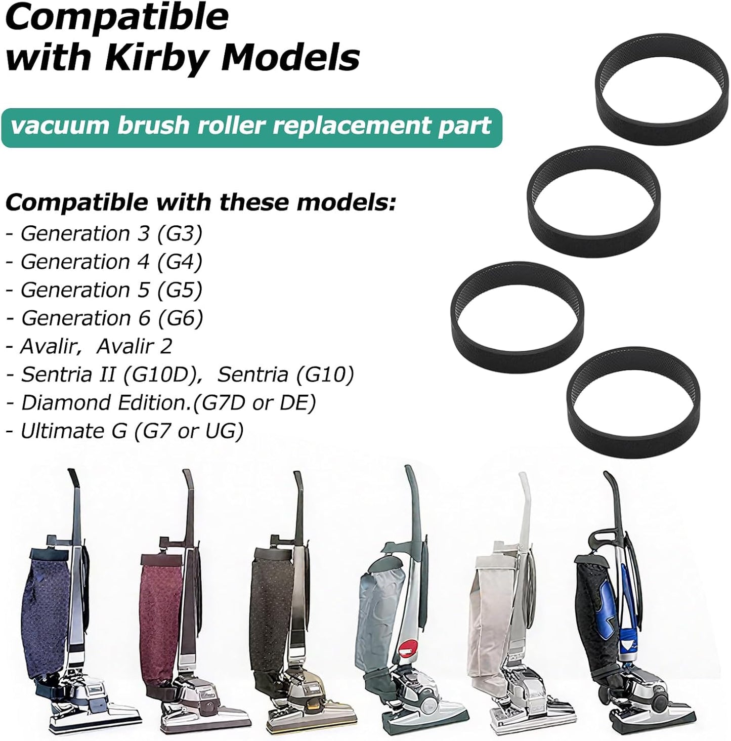 KEEPOW Replacement Part Compatible with Kirby Vacuum Brush Roll with 4 Pcs Belt, Compatible with Generation Models G3-G10, Sentria, Avalir Series