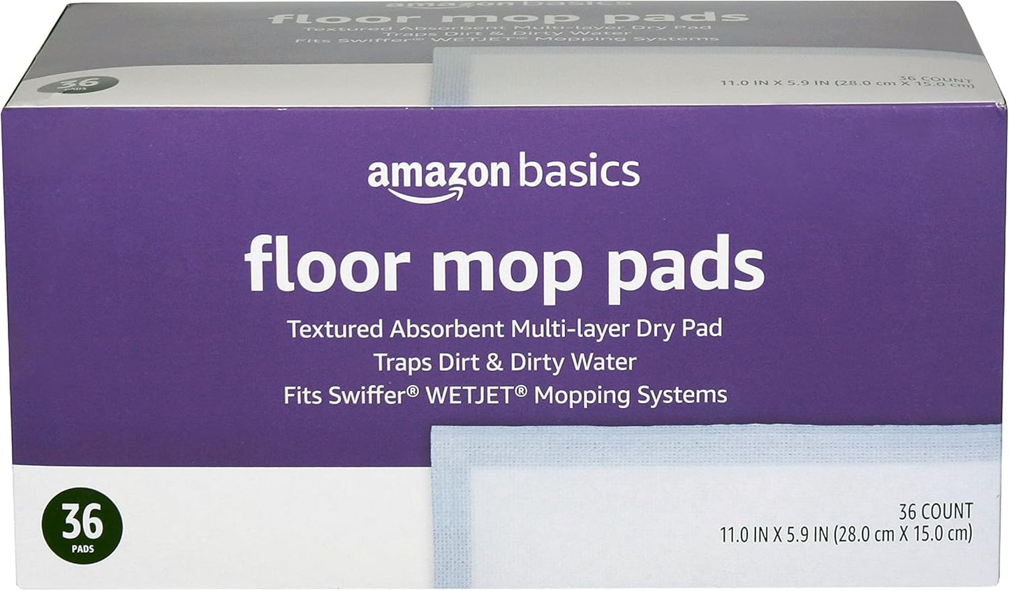 Amazon Basics Floor Mopping Pads, Fits Swiffer WetJet Mopping Systems, 36 Count (Pack of 1)