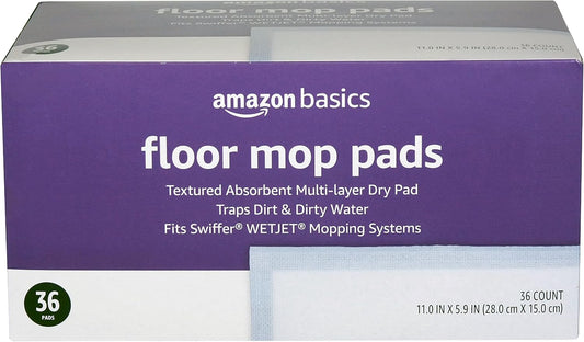 Amazon Basics Floor Mopping Pads, Fits Swiffer WetJet Mopping Systems, 36 Count (Pack of 1)