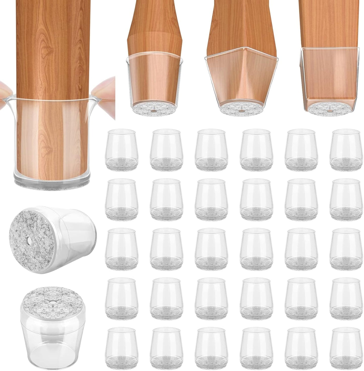 BALEINE 32 Pack Silicone Chair Leg Floor Protectors, Stool Leg Protectors Cap, Non-Slip Chair Leg Caps for Hardwood Floors (Clear & Small, 32 Pack)