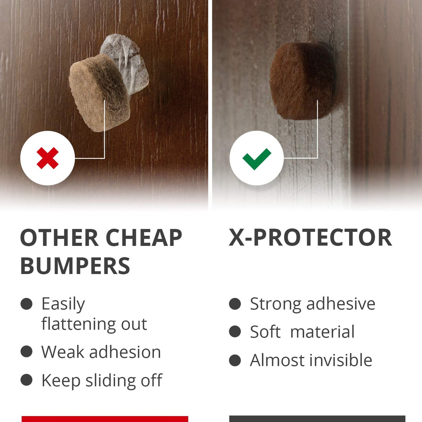 Cabinet Door Bumpers X-Protector 100 PCS – Small Felt Pads 3/8” – Ideal Brown Felt Bumpers – Self-Adhesive Thick Felt Dots – Bumper Pads to Protect Glass & Other Surfaces!