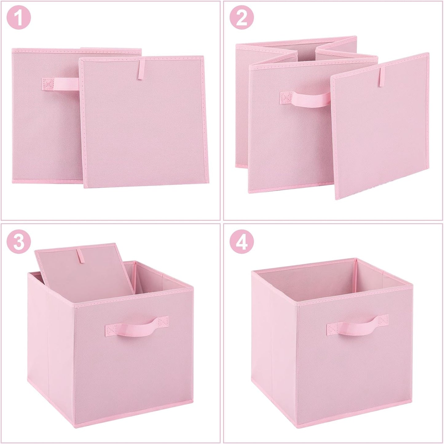 Stero Fabric Storage Bins 6 Pack Fun Colored Durable Storage Cubes with Handles Foldable Cube Baskets for Home, Kids Room, Closet and Toys Organization Pink