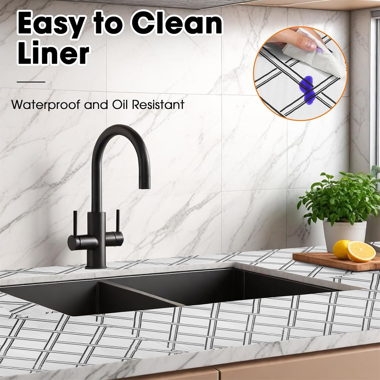 Drawer and Shelf Liners for Kitchen Cabinets Non-Adhesive Cabinet Liners Strong Grip Non Slip Waterproof Contact Paper for Cabinets and Drawers Shelves Cupboard,Geometric,12IN X 20FT