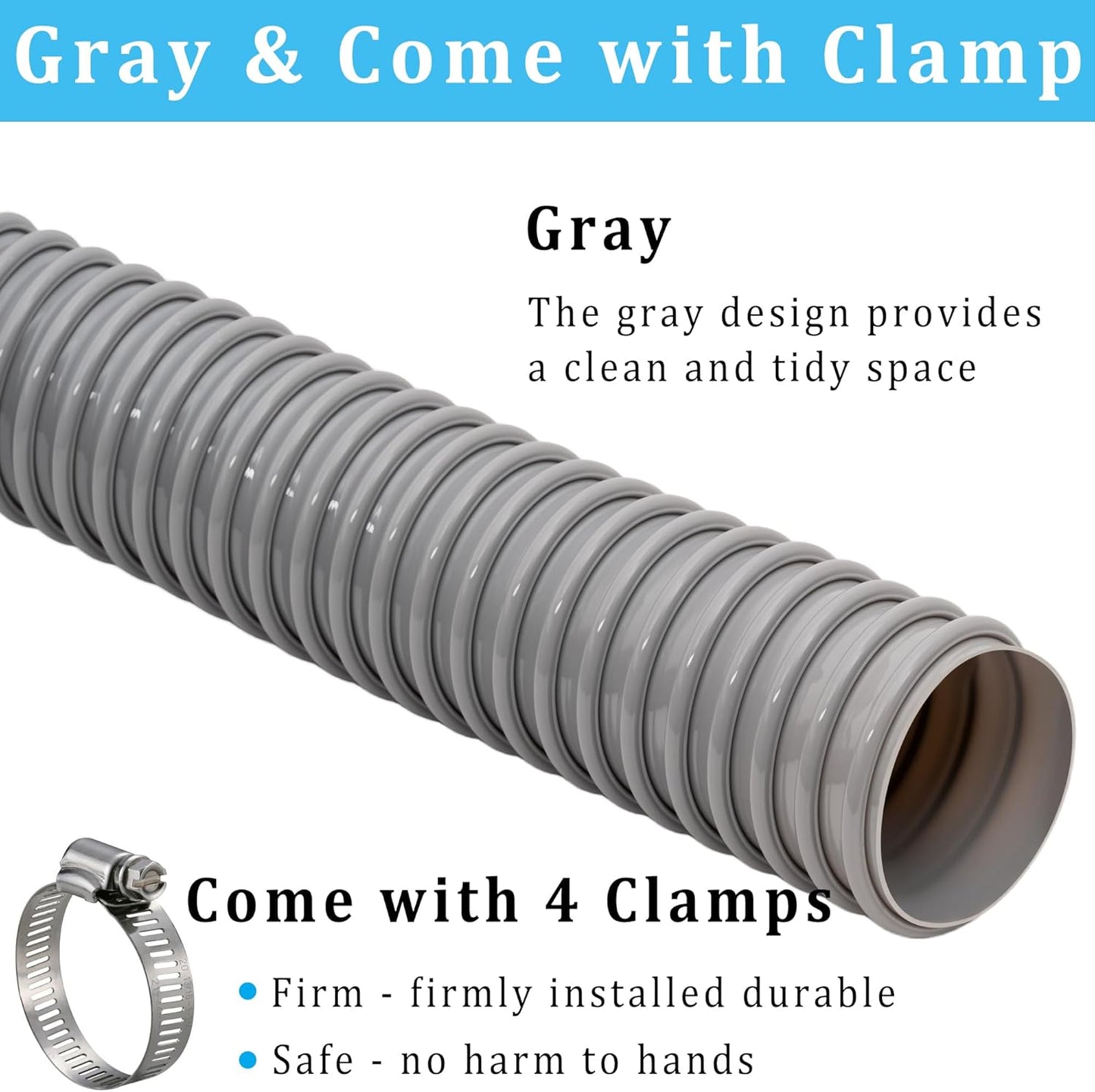 Dust Collection Hose 2.5 in × 5 ft Heavy Duty Flexible PVC Reinforced Thicken Helix Suction Discharge Corrugated Pipe Hose for Fume Dust Collector Fitting Wood Chip Saw (2.5 inch gray hose)