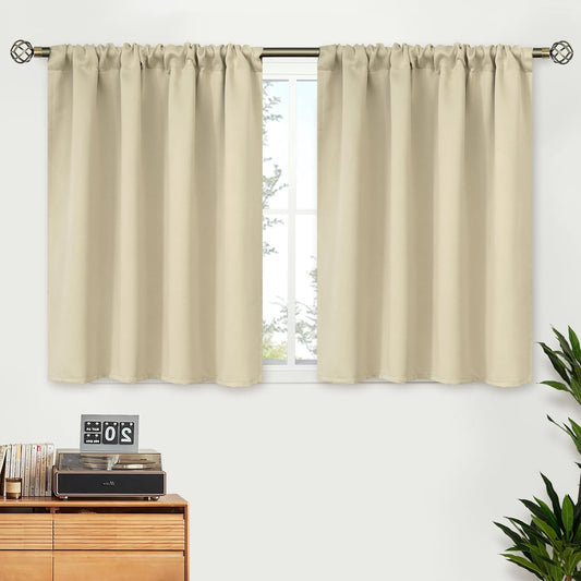 BGment Beige Blackout Curtains 36 Inches Length for Kitchen Cafe Window - Short Thermal Insulated Drapes Darkening Privacy with Rod Pocket for RV Bathroom Small Window, 2 Panels, 42 x 36 Inch