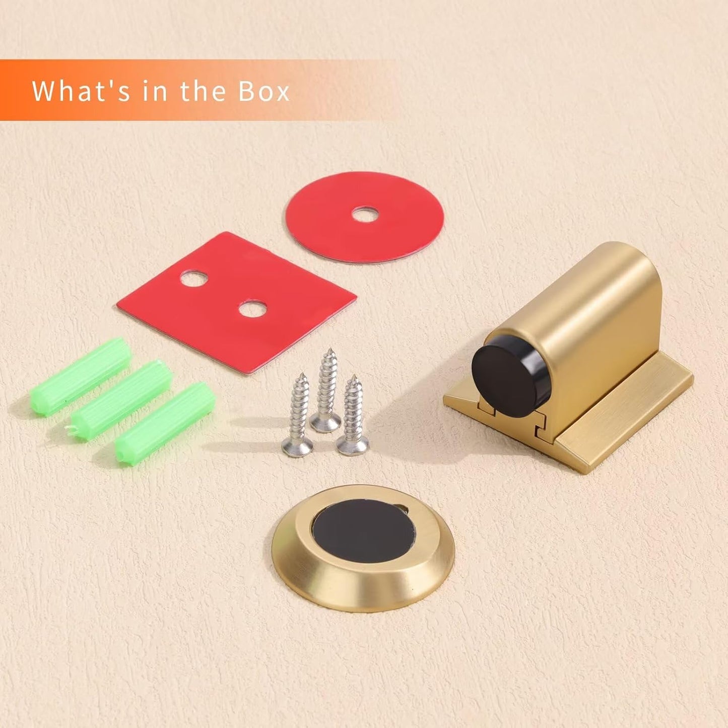 Bak Bo Magnetic Door Stoppers 2 Pack Bottom of Door Holder Keep Door Open No Drilling Magnet Floor Door Stop with Screws and Adhesive Brushed Gold DS268BG-2