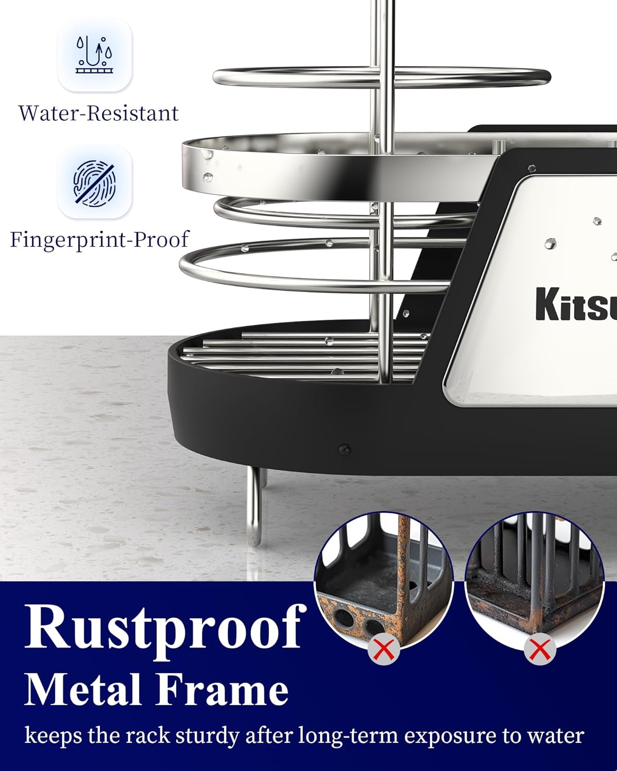 Kitsure Sponge Holder for Kitchen Sink - Space-Saving Kitchen Sink Caddy, Rustproof Metal Sink Organizer with Removable Brush Holder, 7.9"×3.9"×5.3", Black