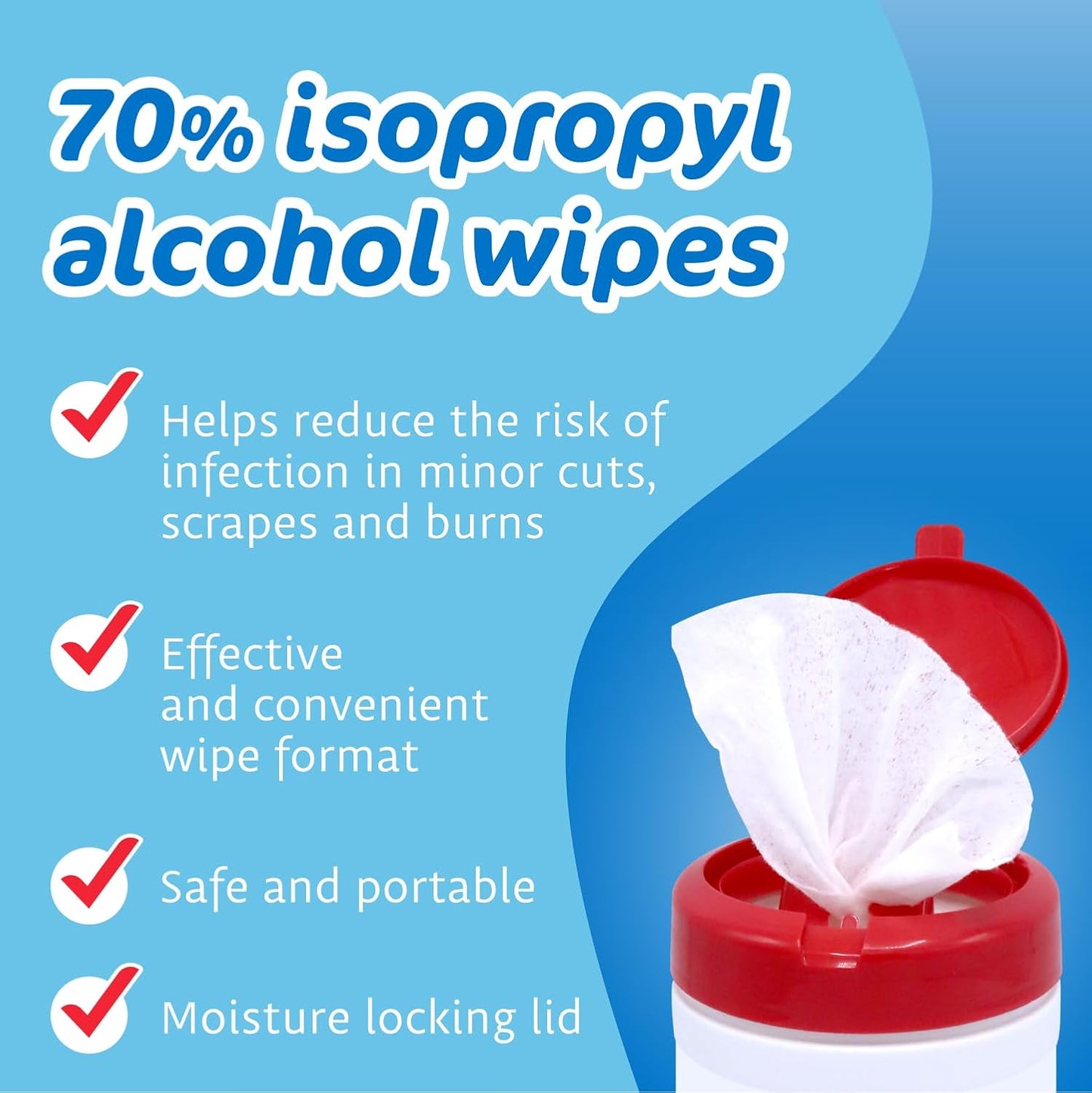 The Pharma-C Company -70% Isopropyl Alcohol Wipes [6 pack - 40ct Canisters] - Bulk IPA First Aid Antiseptic Wound Cleaner with Moisture Lock Lid. For minor cuts, scrapes, and burns.