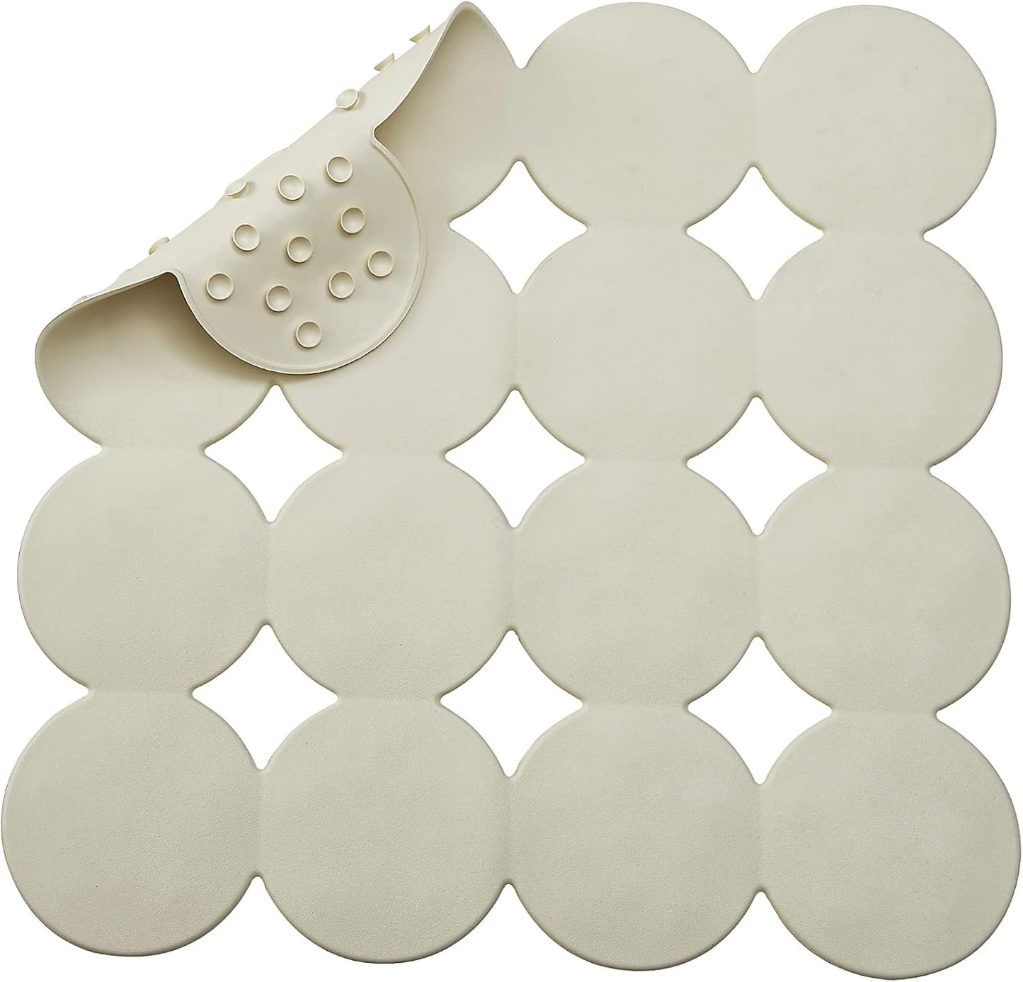 Square Shower Mat Nonslip - Rubber Bathtub Mat with Suction Cups for Inside Shower Bathroom Floor (Beige, 21X21”)