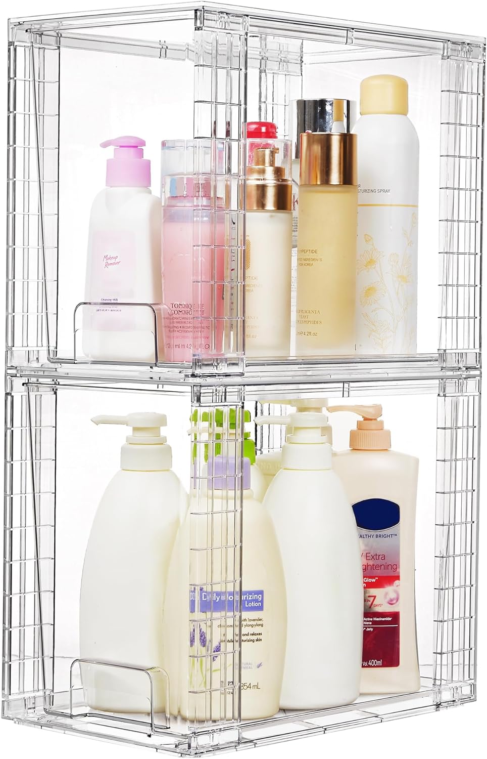 Vtopmart 2 Pack Clear Stackable Storage Drawers,9.7" High Plastic Organizers Bins for Skincare, Bathroom Supplies,Ideal for Cabinet,Undersink,Vanity,Kitchen,Pantry Organization