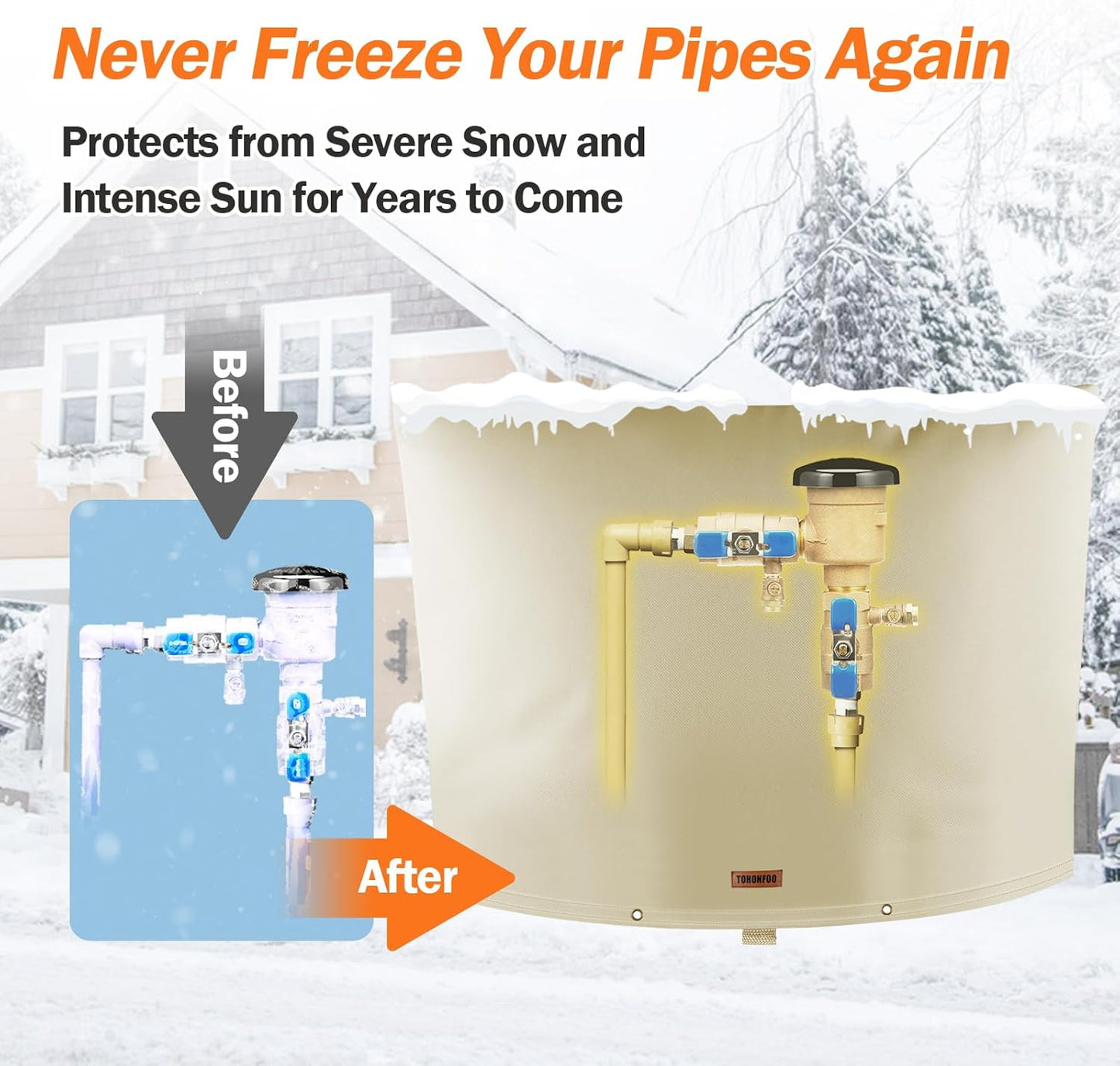 TOHONFOO Backflow Preventer Pipe Insulation Cover (5°F) - Irrigation Sprinkler Valve Insulated Pouch - Water Well Pump Cover - Sturdy 5 Layers for Winter Freeze Protection, 38" W x 24" H, Beige