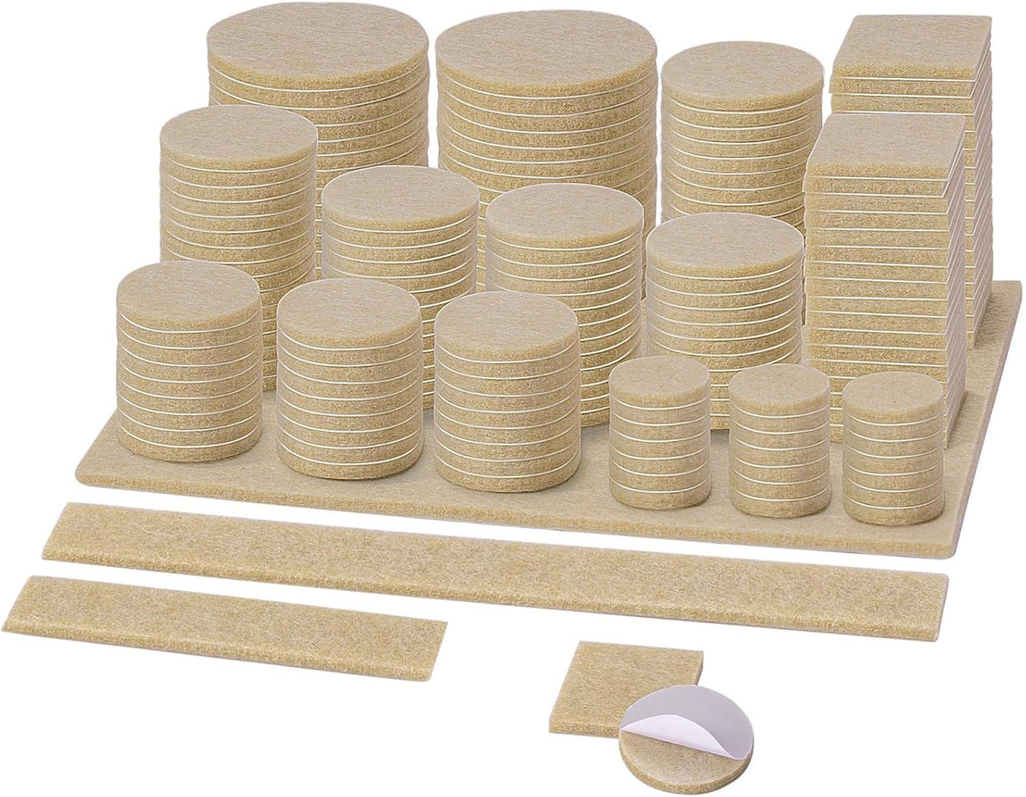 BALEINE 300PCS Felt Furniture Pads, Multi-Size Felt Pads for Chair Legs, Tables, Beds, Scratch-Reducing Floor Protectors for Hardwood Floors, Tile, Vinyl, and Laminate (300PCS, Beige)