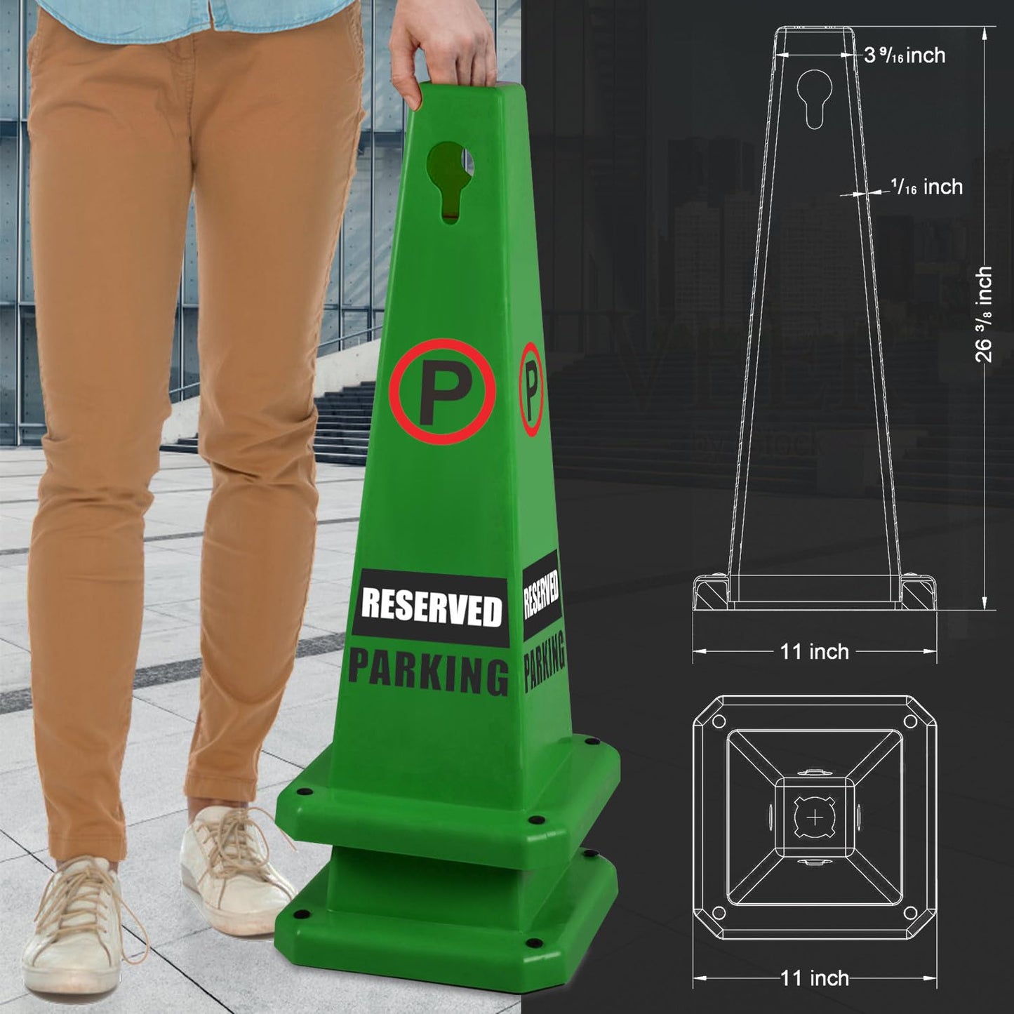 Plastic Traffic Cones, 4-Sided Message Cones, Road Safety Parking Cones, Standing Traffic Warning Signs for Cleaning Area, Garage, No Entry (8, Reserved Parking, Large)