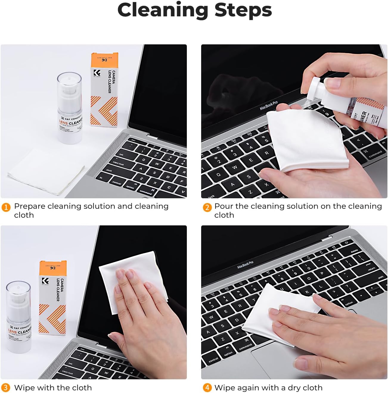 K&F CONCEPT Spray and Microfiber Lens Cleaner Care Kit, Non-Flammable Camera Lens Cleaner and Digital Sensor Cleaning Solution,for Coated Lenses, Binoculars, Scopes, Cameras, and Glasses