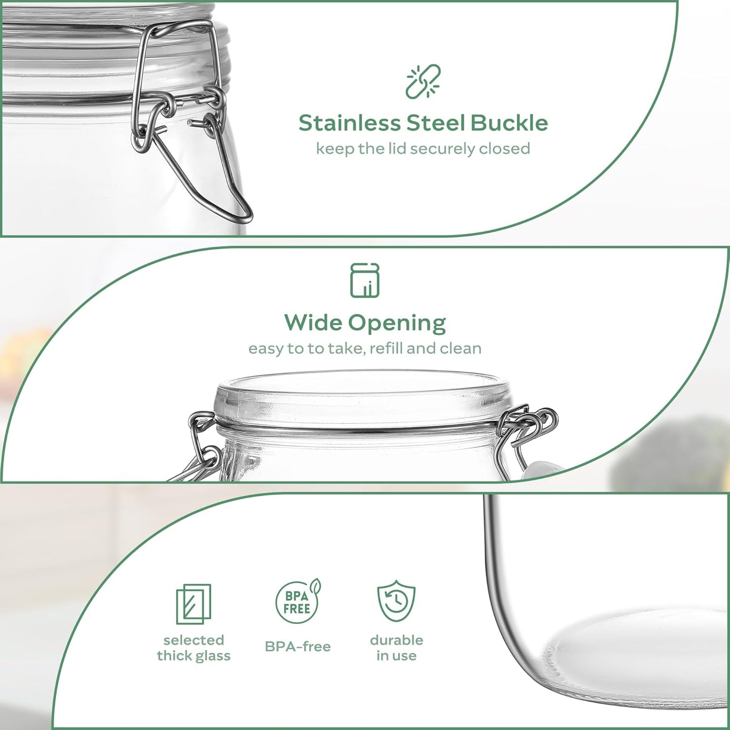 Glass Food Storage Jars with Airtight Lids 13 oz Round 4 Pack Kitchen Storage Containers Small Cabinet Canisters Sealed Pot Canning for Pasta, Cereal, Coffee, Beans, Spice