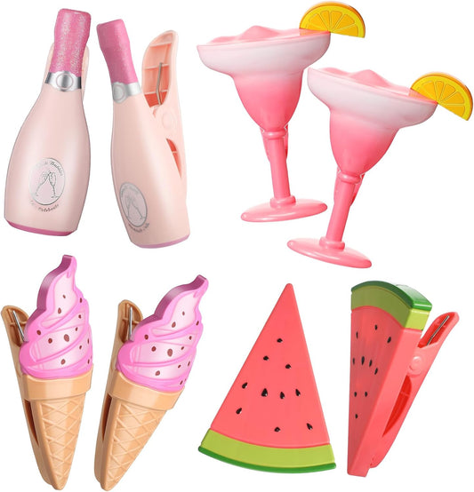 Sieral 8 Pcs Beach Towel Clips Beach Chair Pool Clips for Chairs Plastic Windproof Holder Funny Decorative Clothespins for Patio Accessories Summer, 4 Styles(Stylish Style)