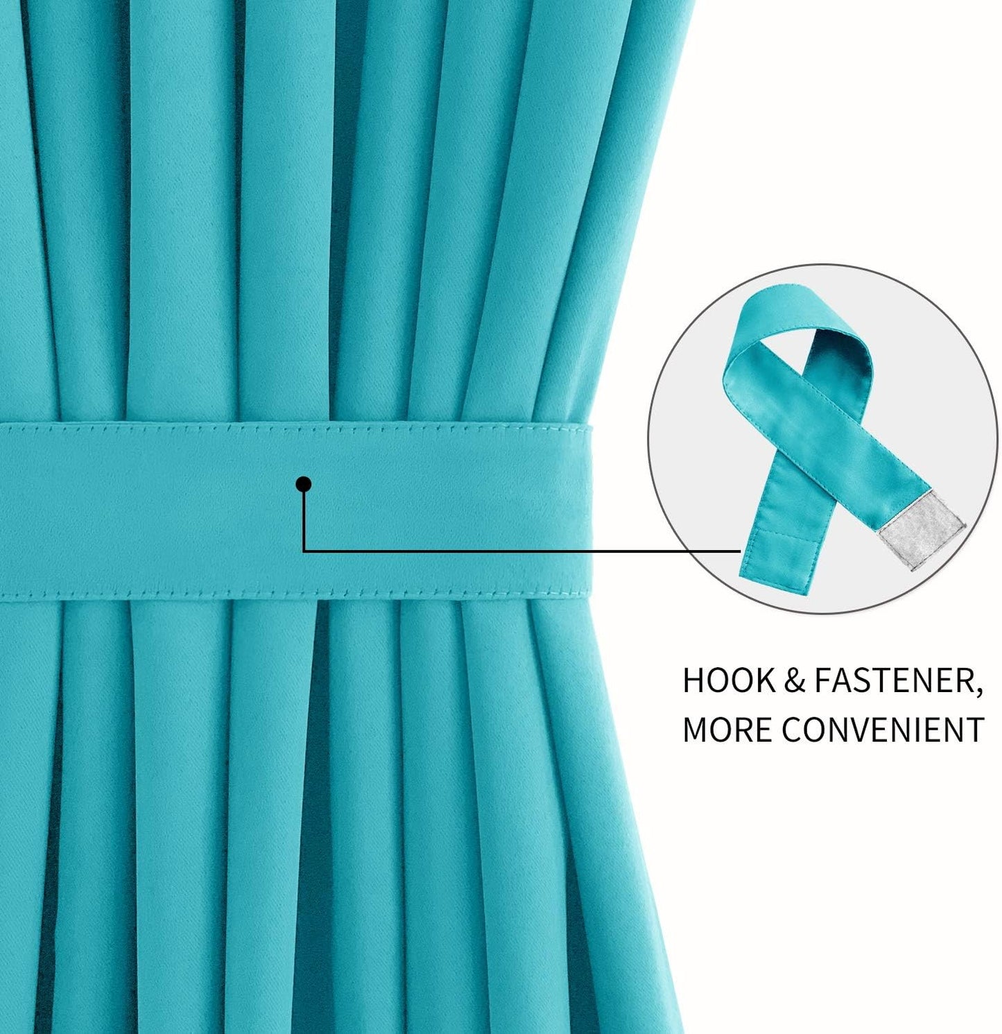 DWCN French Door Curtains – Rod Pocket Thermal Blackout Curtain for Doors with Glass Window, Kitchen and Patio Doors for Privacy, 23 X 72 Inch Length, 1 Curtain Panel with Tieback, Turquoise