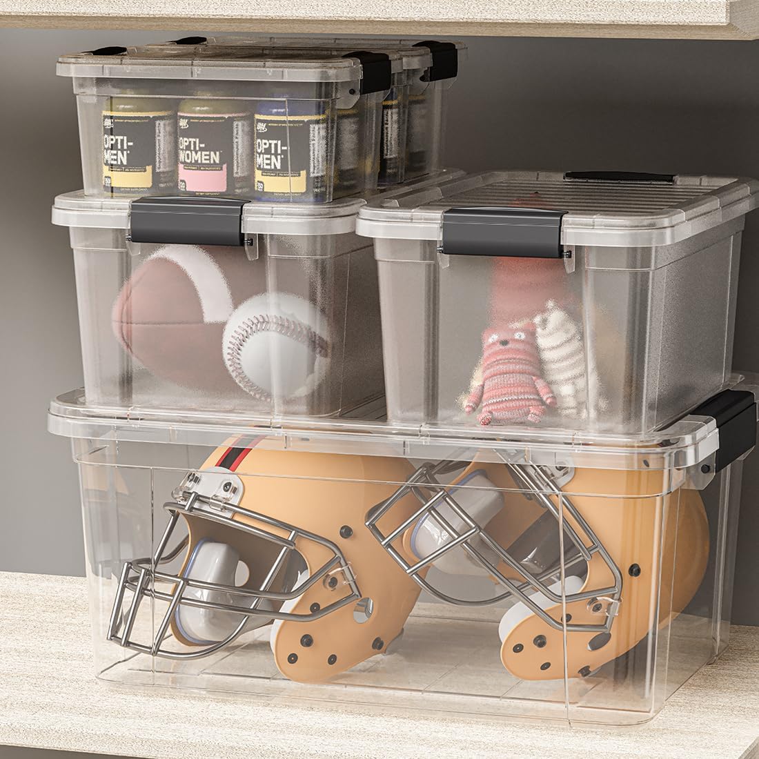Superio Clear Storage Boxes with Lids, 49 Quart Plastic Container Bins for Organizing, Stackable Crates, BPA Free, Non Toxic, Odor Free, Organizers for Home, Office, School, and Dorm, 2 Pack