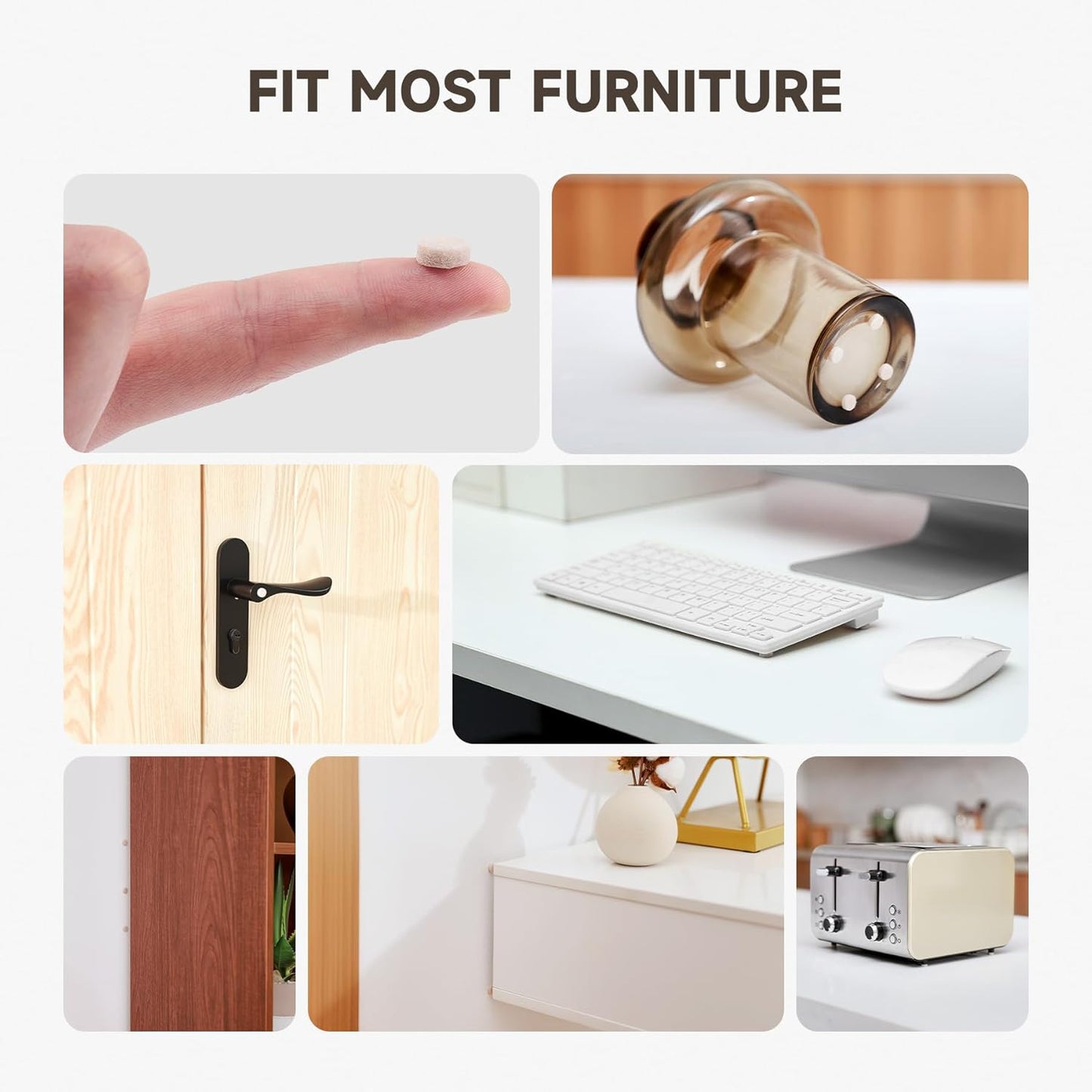 CO-Z 100pcs Felt Cabinet Door Bumpers, Small Pads for Cabinet Doors 0.4 in Diameter, Self Adhesive Thick Felt-Dots Bumper Pads for Furniture Drawers Walls Floors