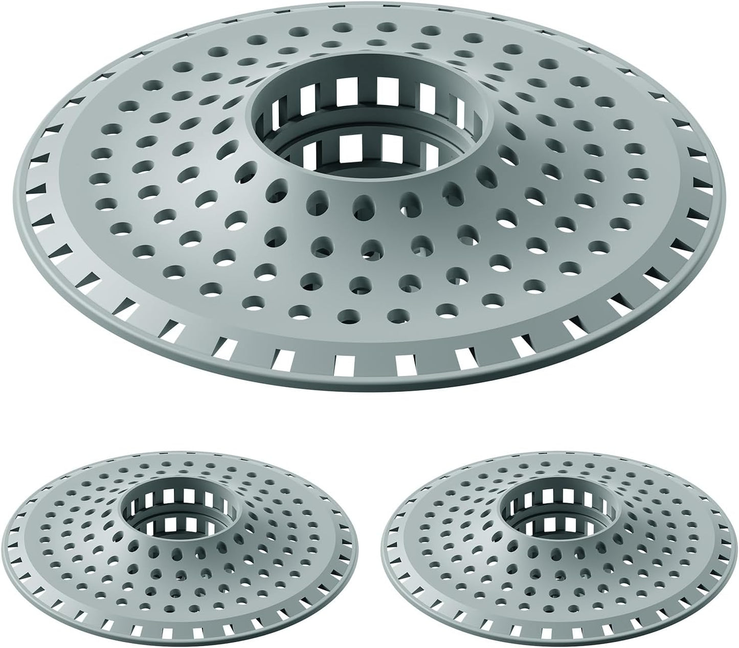 Shower Hair Drain Catcher, Silicone Bathtub Drain Hair Catcher Strainer, All-in-one Tub Hair Catcher Drain Protector for 1.48'' to 1.76'' Regular Drains, 3PCS/Greyish Blue