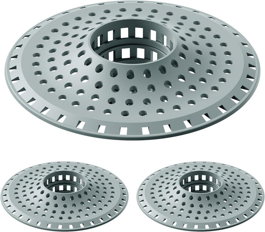 Shower Hair Drain Catcher, Silicone Bathtub Drain Hair Catcher Strainer, All-in-one Tub Hair Catcher Drain Protector for 1.48'' to 1.76'' Regular Drains, 3PCS/Greyish Blue