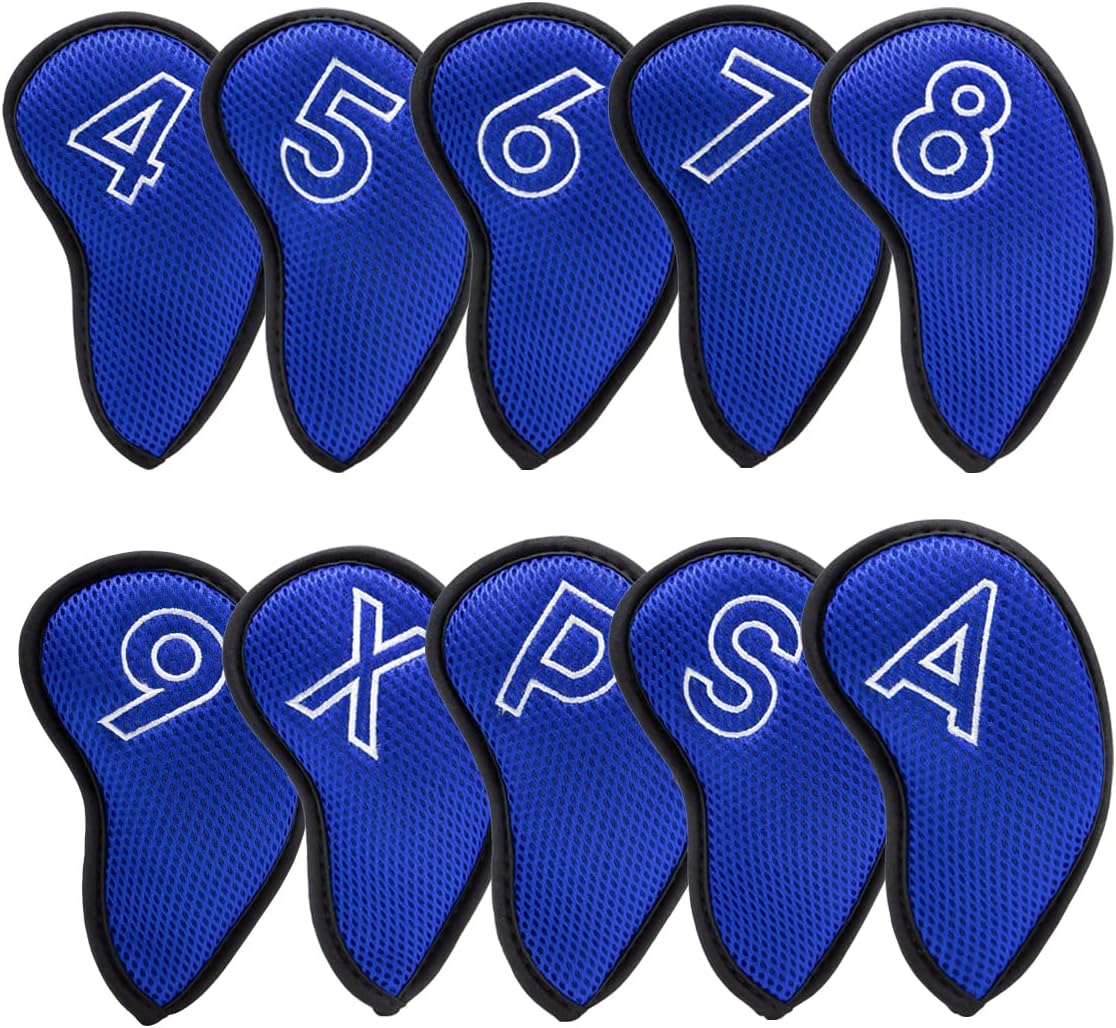 Montela Golf Iron Covers,Golf Iron Head Covers Mesh Golf Iron Covers Set 10pcs Golf Iron Headcovers,Golf Club Head Covers for Iron with Magic Tape Fit Most Brand 4-9 APSX
