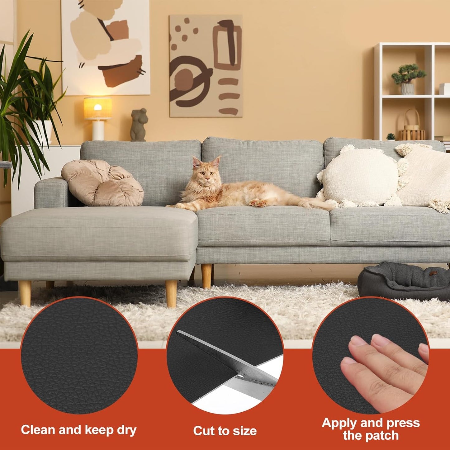 PATIKIL Leather Patches Tape for Furniture, 3.2 x 61 Inch Self Adhesive Vinyl Leather Repair Kit Cover Sheet for Couch, Sofa, Car Seats, Office Chair, Black