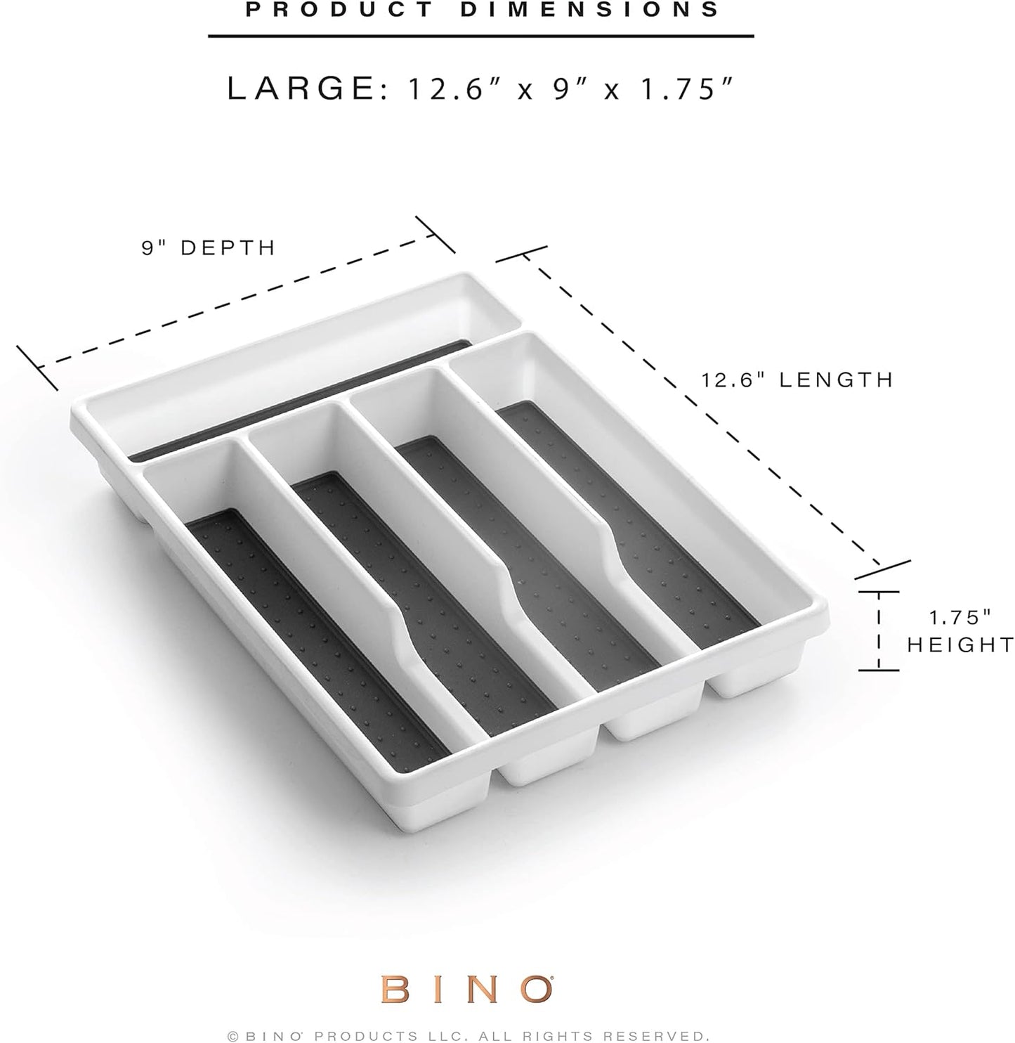 BINO | 5-Slot Silverware Organizer | Small - White Cutlery Tray Organizer | Silverware Storage for Drawer | BPA-Free Plastic Organizers with Soft-Grip Lining and Rounded Corners | Utensil Organizer