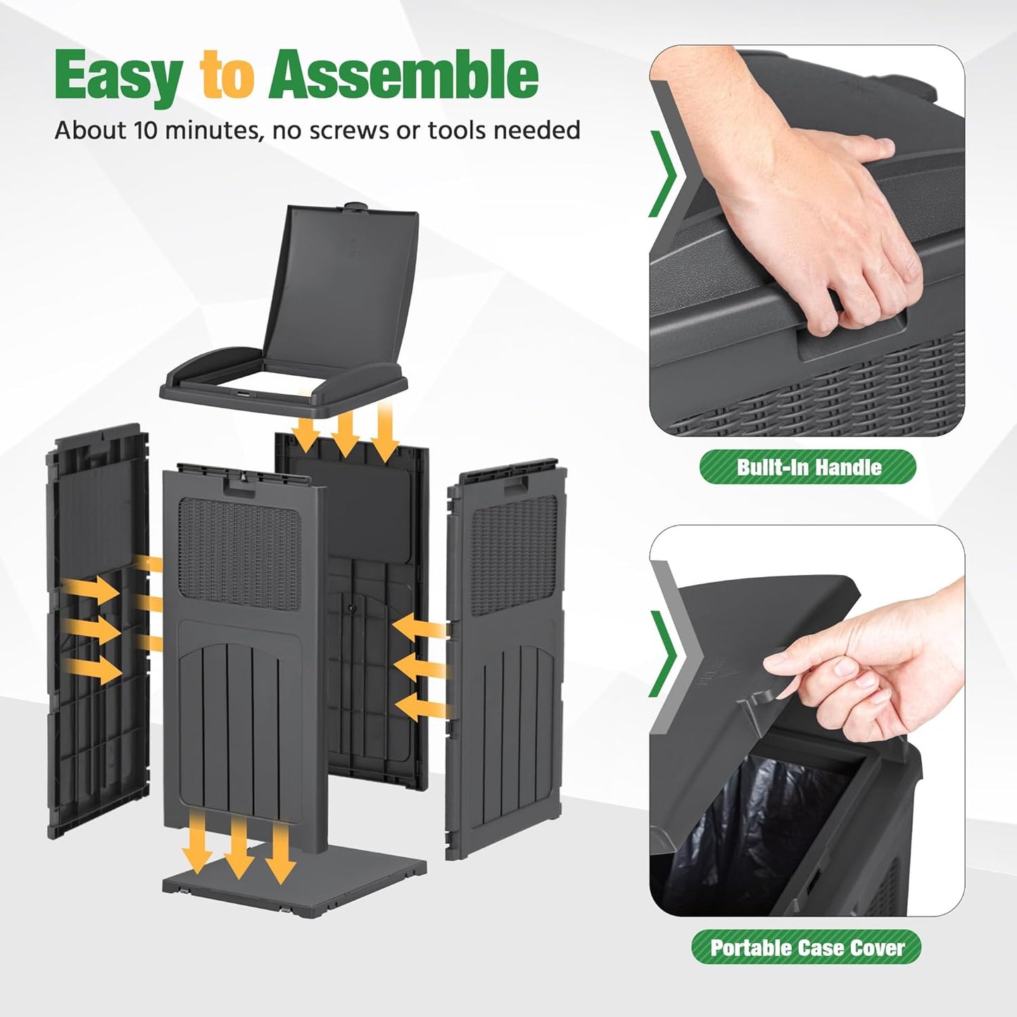 Flamaker 30 Gallon Trash Can, Resin Outdoor Garbage Can with Lid, Waterproof Hideaway Patio Waste Bins for Outside Use (2 Pack, Gray)