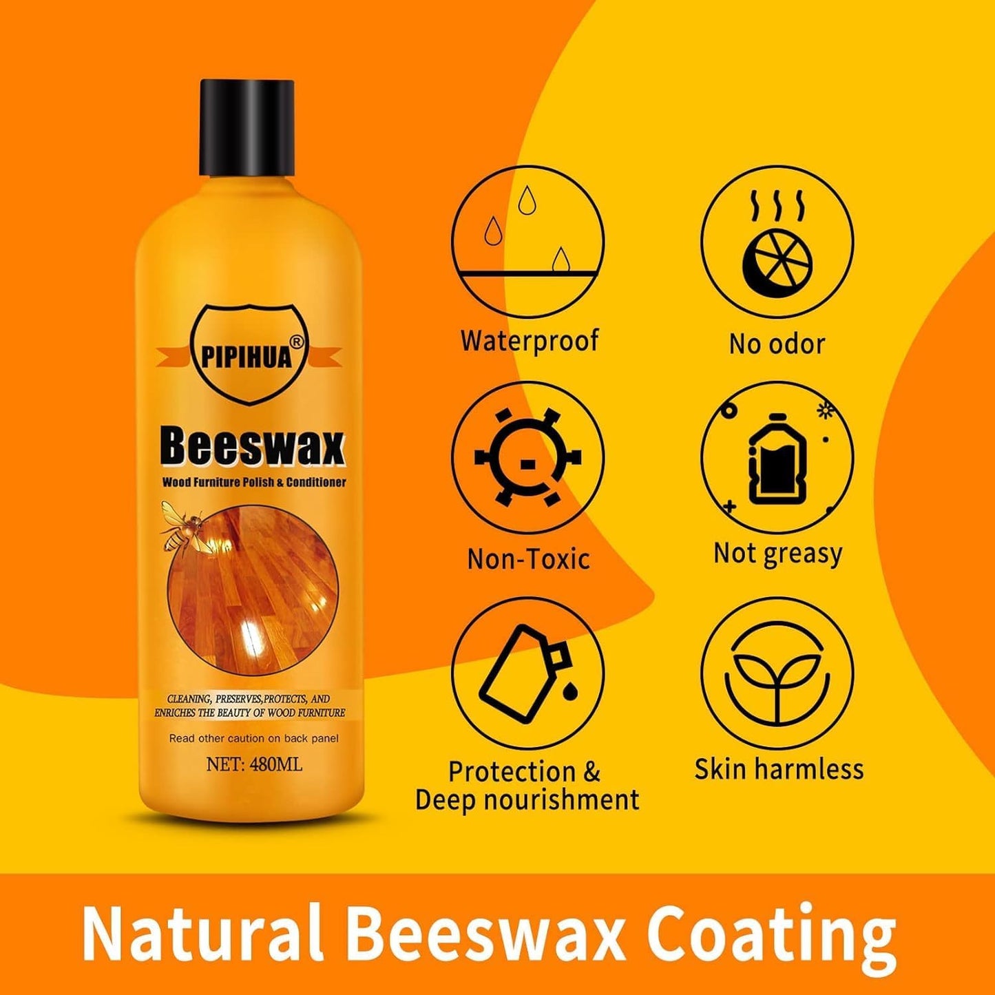 PIPIHUA Beeswax Polish and Conditioner for Wood Furniture - Waterproof & Restorer Wood Wax, Multipurpose Beeswax Furniture Polish and Cleaner for All Types and Colours 16.23 Fl Oz, 3 Pack