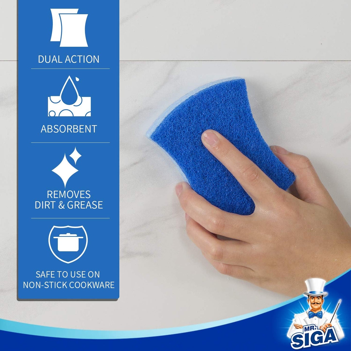 MR.SIGA Non-Scratch Cellulose Scrub Sponge, Dual-Sided Dishwashing Sponge for Kitchen, 12 Pack