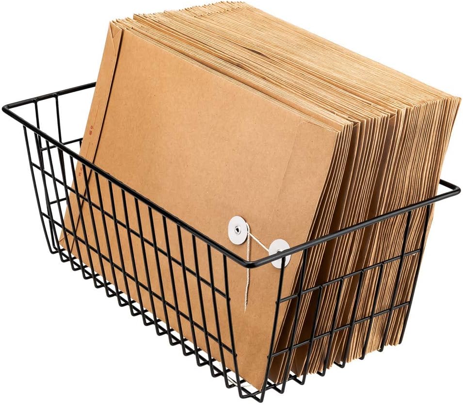 SANNO Wire Storage Baskets Freezer Baskets Farmhouse Organizer Storage Bins Large Organizer Bins for Storage, Office, Bathroom, Pantry Organization Storage Bins Rack with Handles 6 Pack