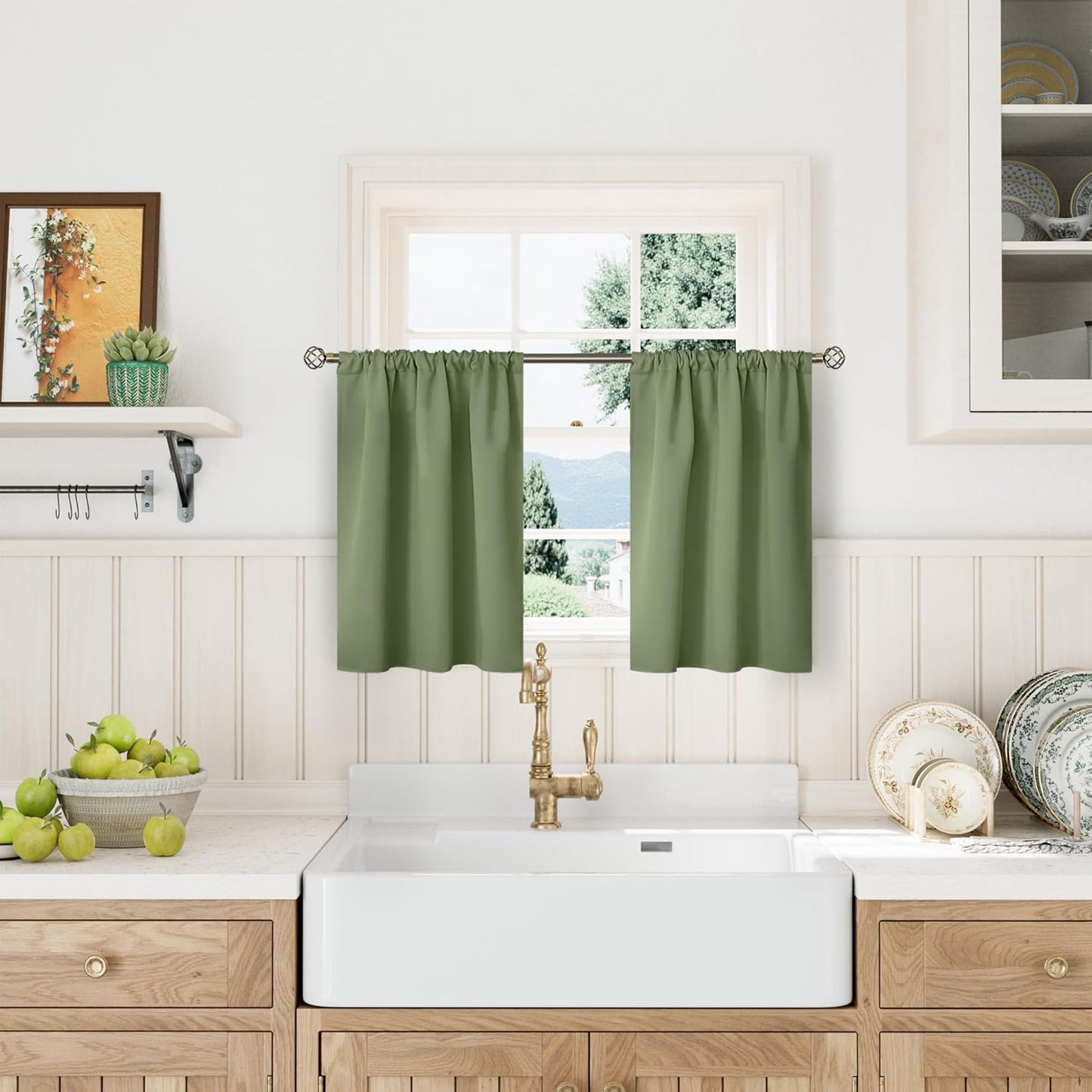 BGment Olive Green Blackout Curtains for Kitchen Cafe Window - Half Window Drapes Thermal Insulated Blackout Blinds for Rv Bathroom Privacy, 29 x 36 Inch, 2 Panels