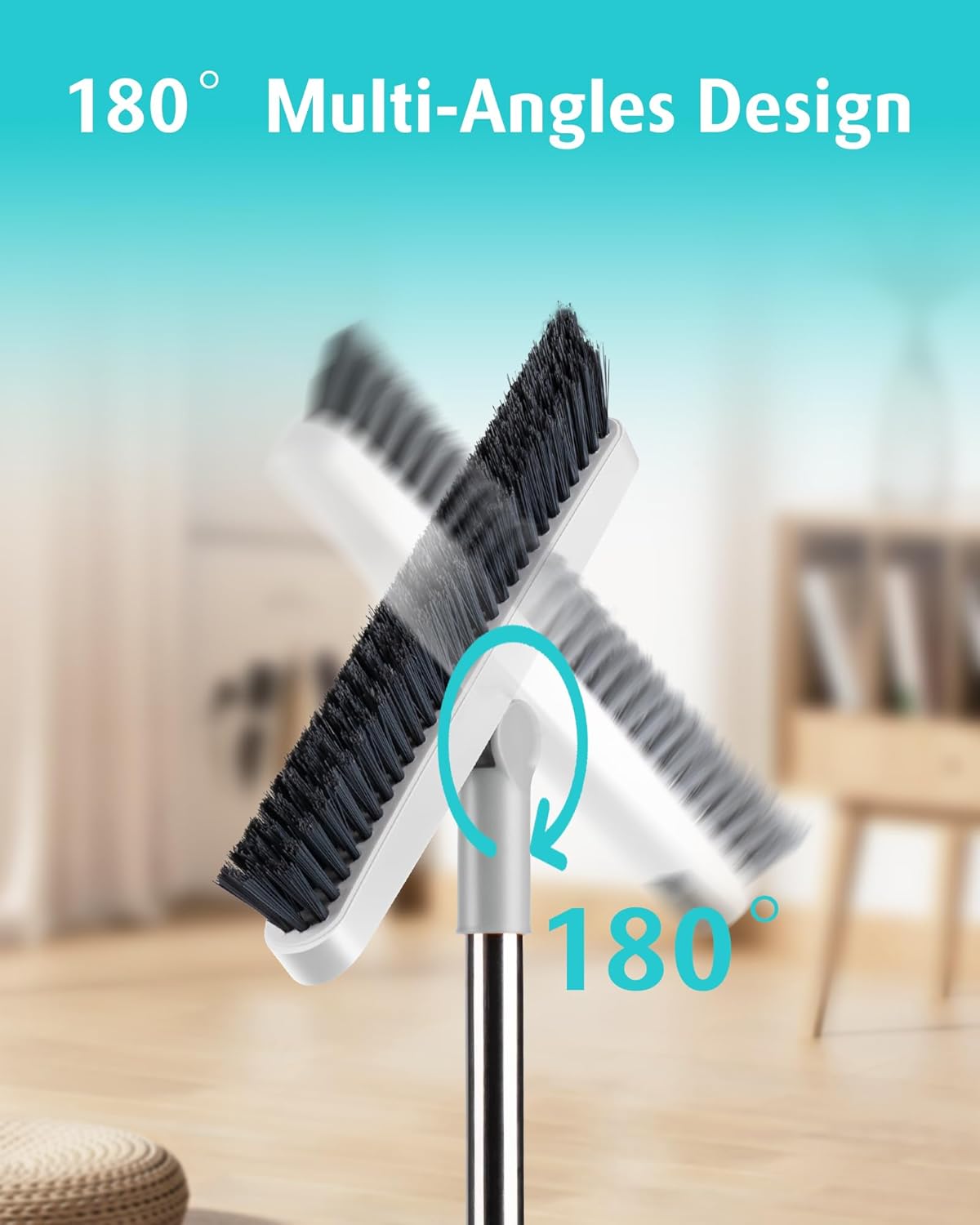 AIR U+ Grout Brush with Long Handle 180° Swivel Scrub Brush with Tweezers to Hair Clip V-Shape Grout Line Scrubber Stiff Bristles for Deep Cleaning Crevice, Tile Line, Shower, Kitchen, Corners（White）