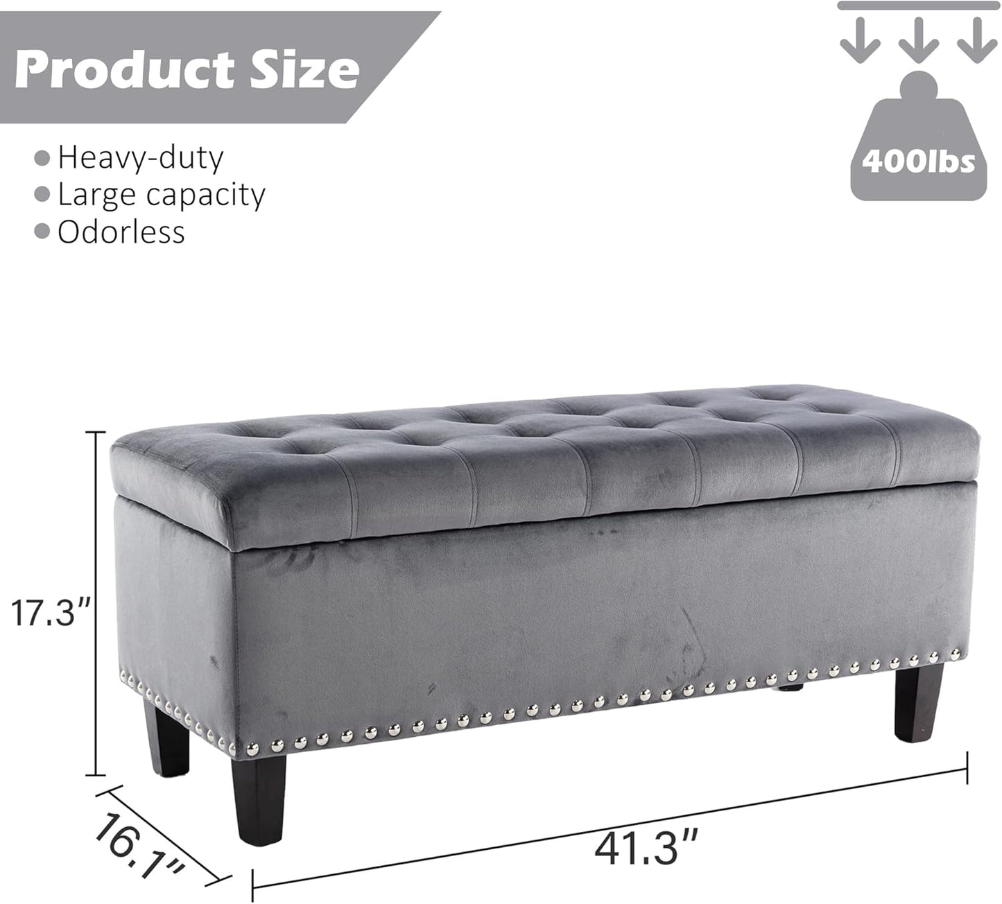Ottoman with Storage, Storage Ottoman Bench with Button-Tufted, Upholstered End of Bed Bench with Wooden Legs for Bedroom, Entryway (Grey, Set of 1)