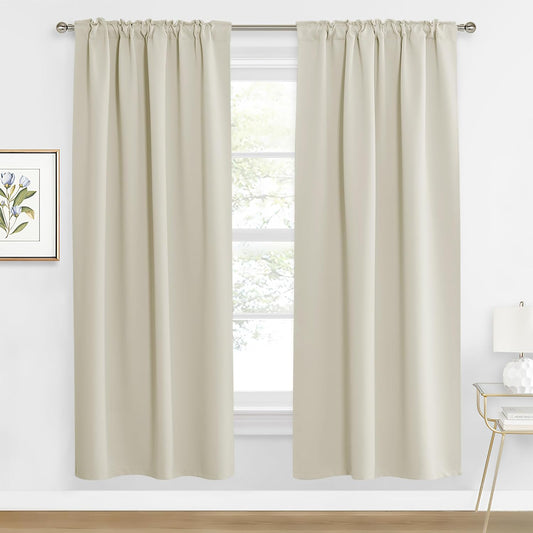 RYB HOME Blackout Curtains for Living Room, Back Tab & Rod Pocket Top Insulating Window Decor for Bedroom Dining Sliding Glass Door Home Office, W 62 x L 84, Beige, 2 Panels
