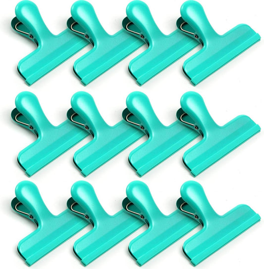 HOUSE AGAIN Chip Clips, 12 Pack Stainless Steel Chip Bag Clips Covered with Silicone, NO More Sharp Edges, Bag Clip for Food Packages, Heavy Duty for Kitchen and Office, Green