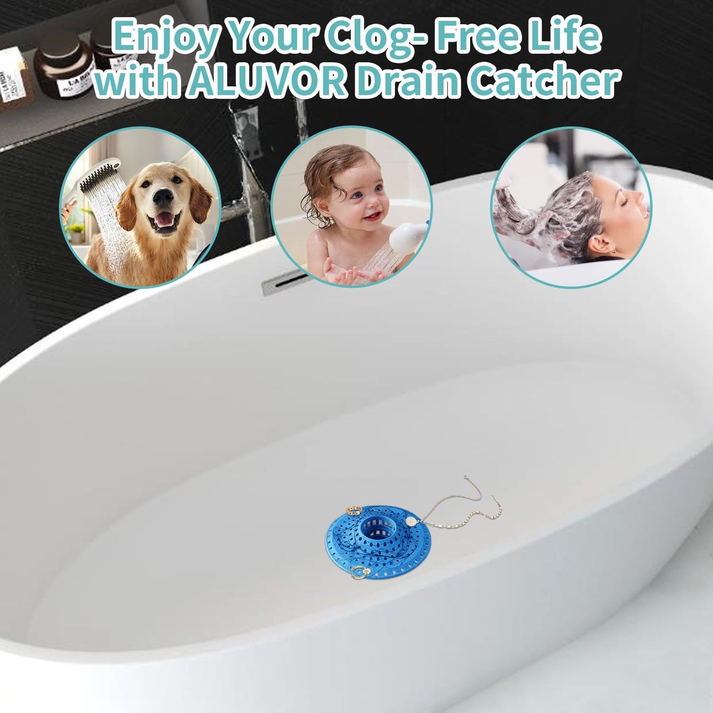 Shower Hair Drain Catcher, Silicone Bathtub Drain Hair Catcher Strainer, All-in-one Tub Hair Catcher Drain Protector for 1.48'' to 1.76'' Regular Drains, 3PCS/Blue