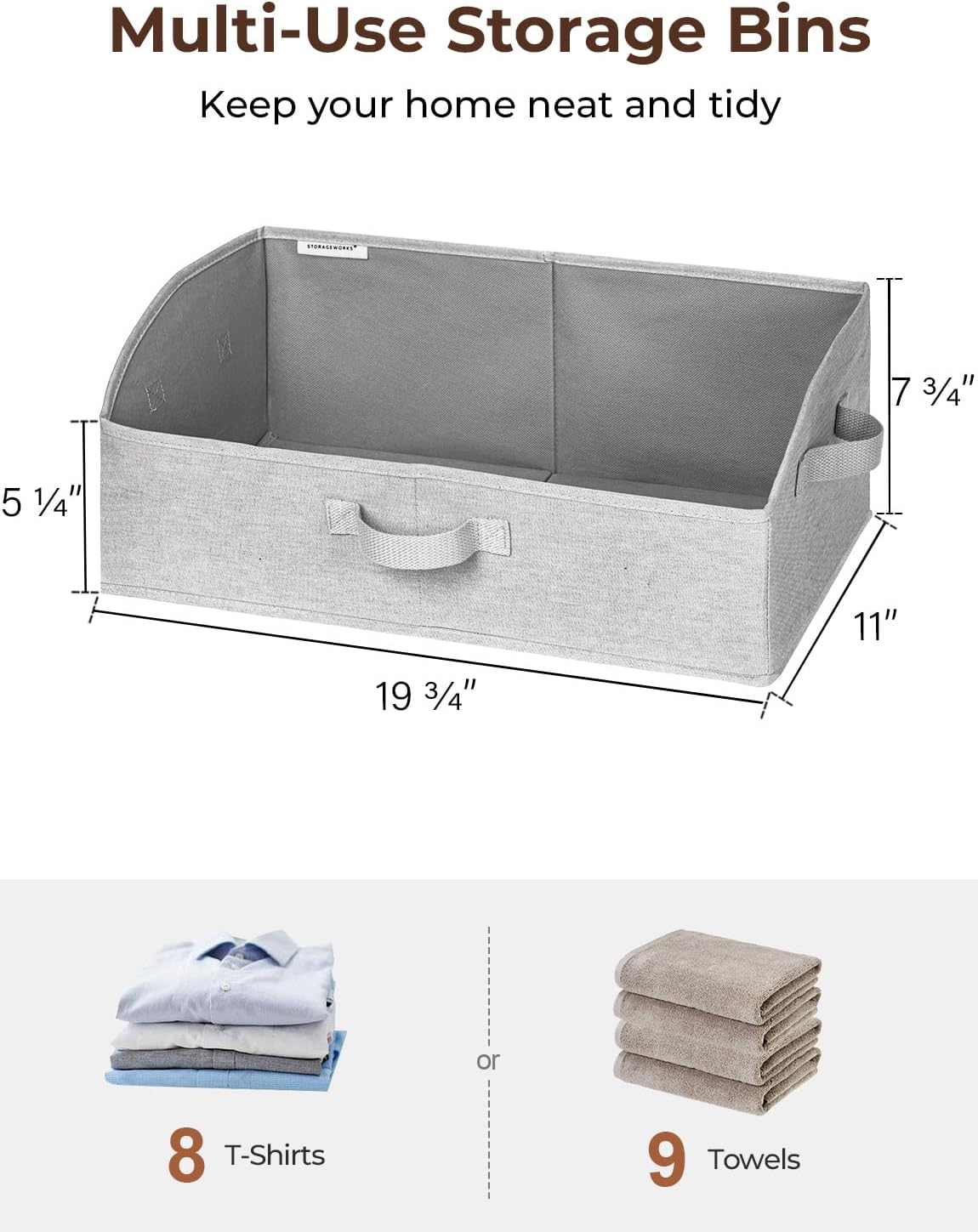 StorageWorks Closet Storage Bins, Trapezoid Organizer Box for Shelves, Fabric Clothes Bin, Foldable Organizing Baskets with Handles, Large, Light Grey, 3-Pack