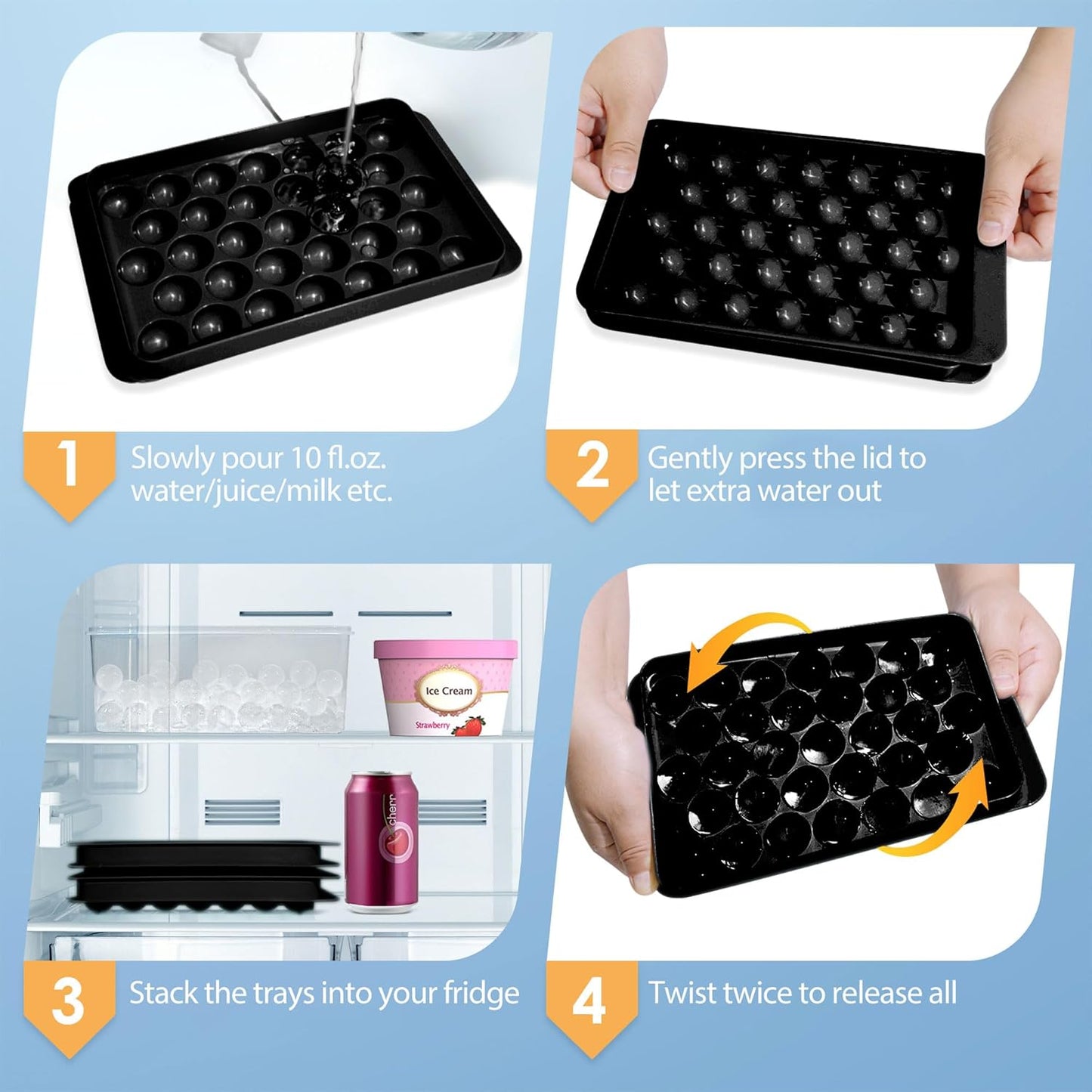 WIBIMEN Ice Cube Tray with Lid and Bin - Round Ice Trays for Freezer with Lid - Ice Cube Trays for Freezer with Ice Container (1"-2PACK Black)