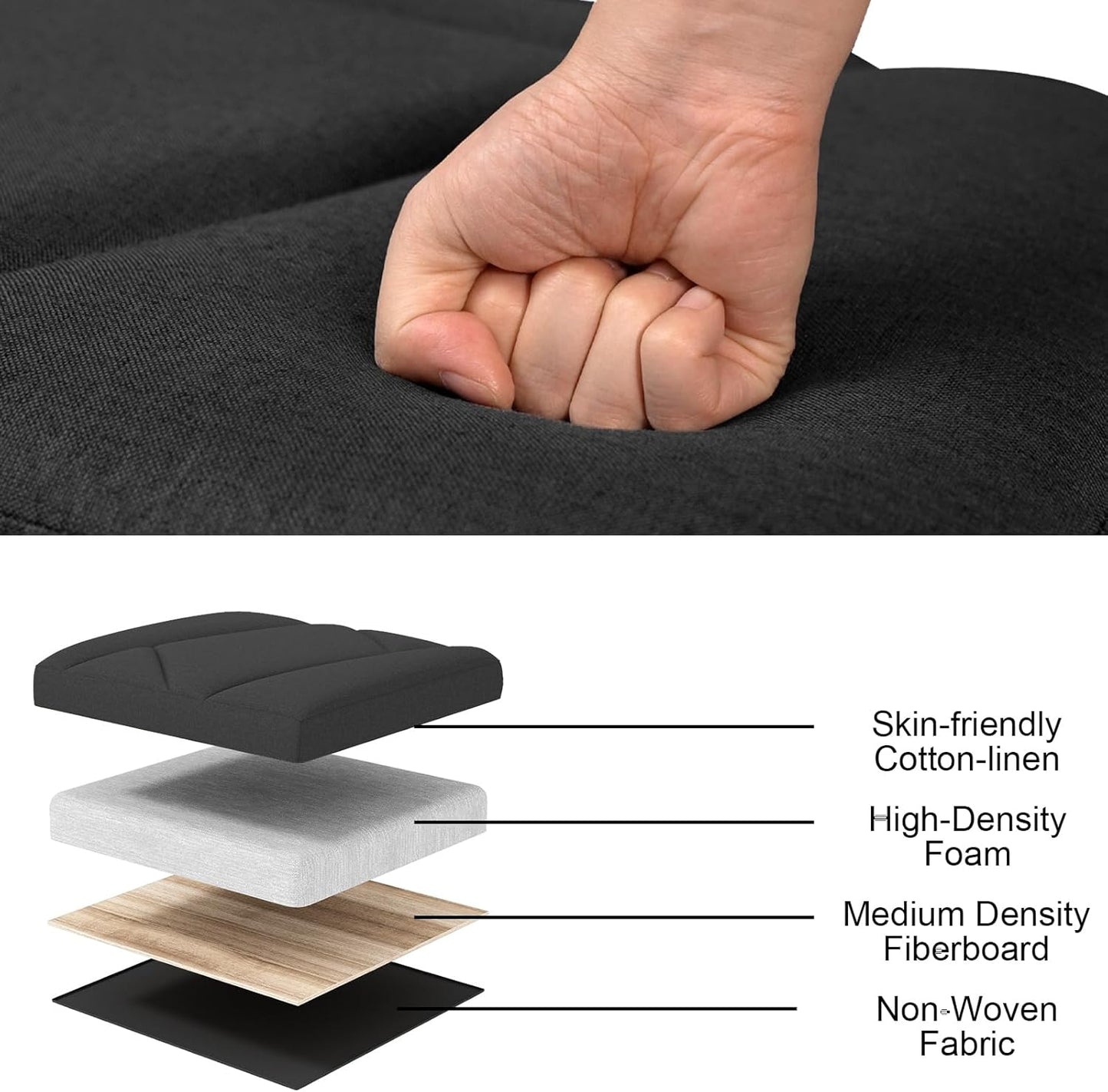 Folding Storage Ottoman Bench, 15 Inches End of Bed Bench,Folding Ottoman Storage for Bedroom, Entryway and Living Room, 15"x15"x15",Black